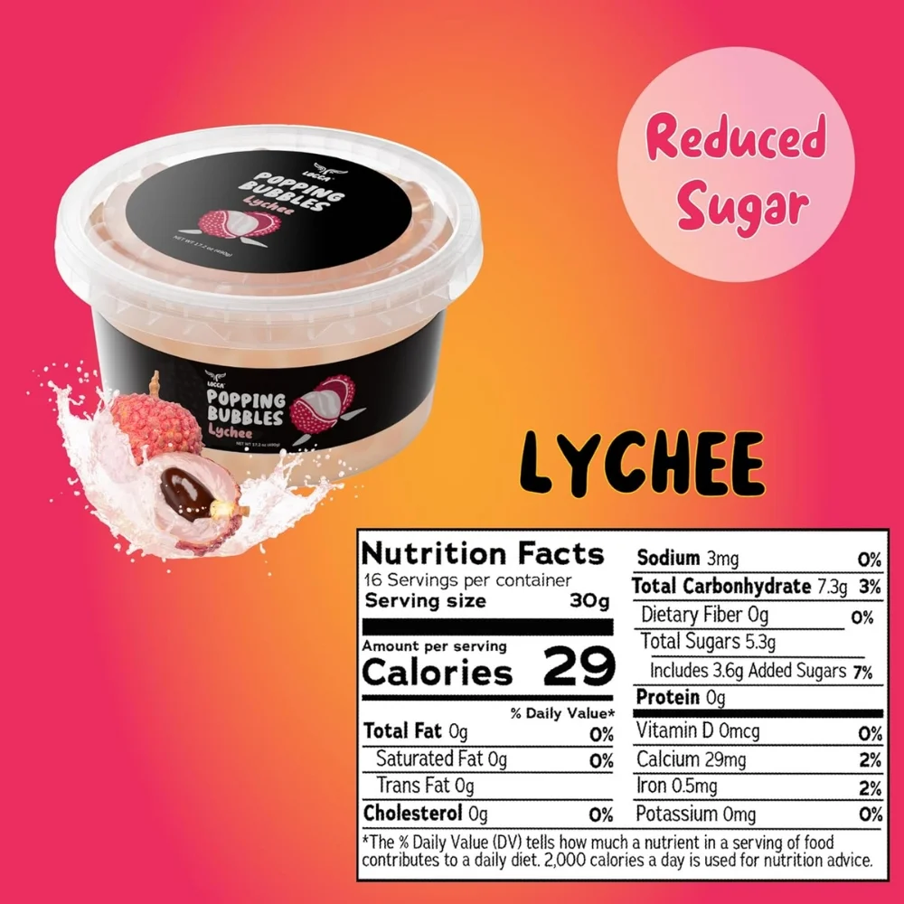 Locca Lychee Popping Boba - Bursting Flavor, Boba Kits (16 Servings)