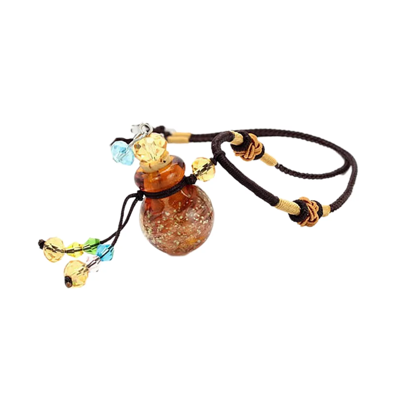 Glass Small Gourd Essential Oil Diffuser Pendant Necklace Perfume Bottle Amber
