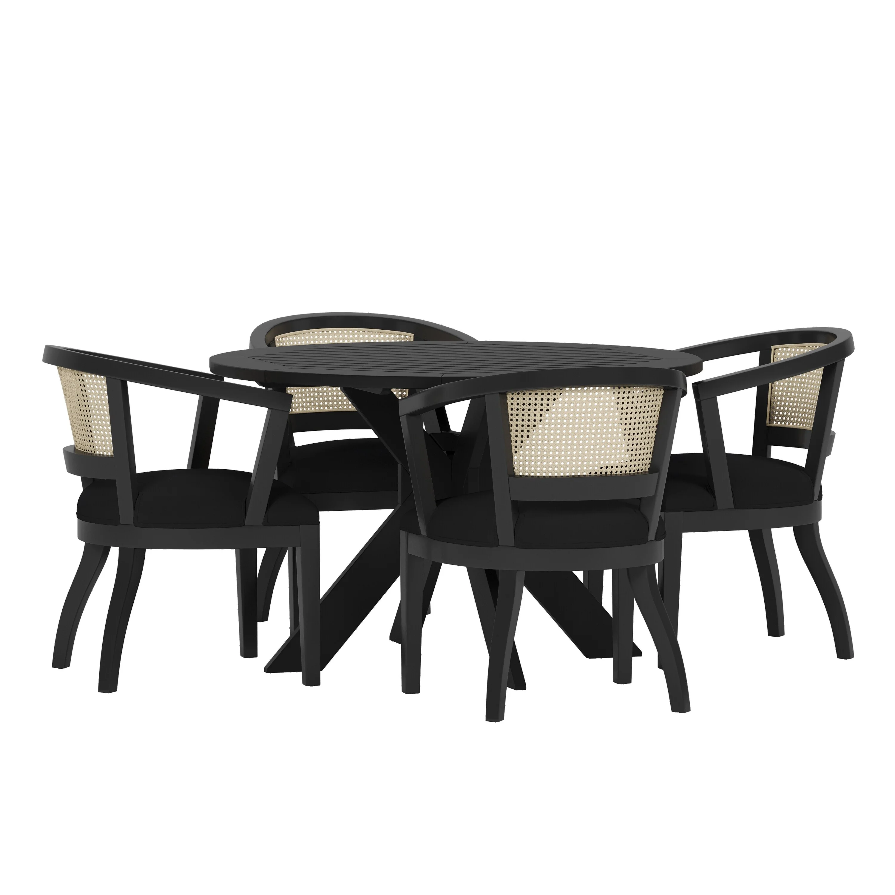 Christopher Knight Home Dumars Velvet and Cane Upholstered 5 Piece Dining Set by  Black/Natural Brown