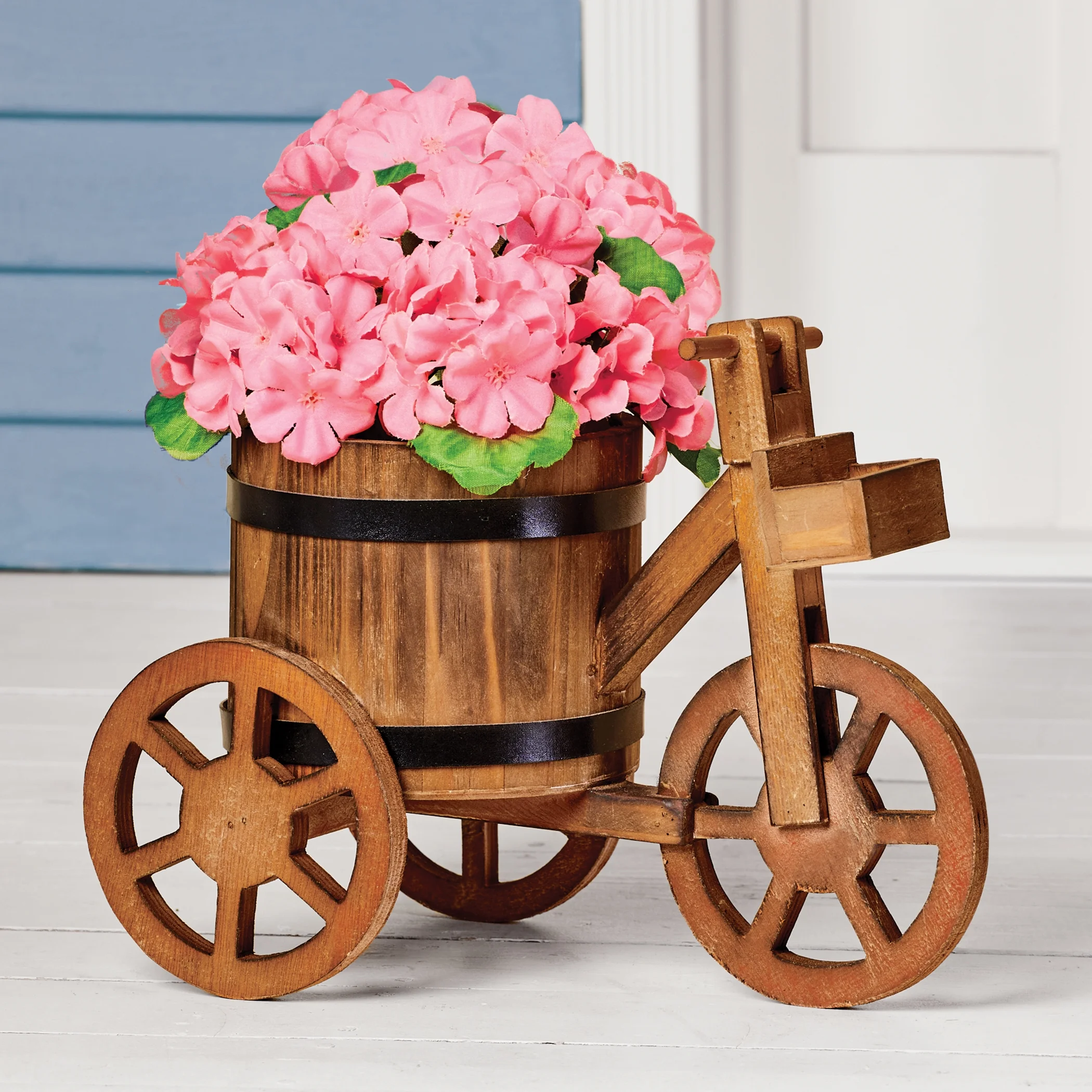 Collections Etc Wooden Tricycle Rain Barrel Outdoor Planter