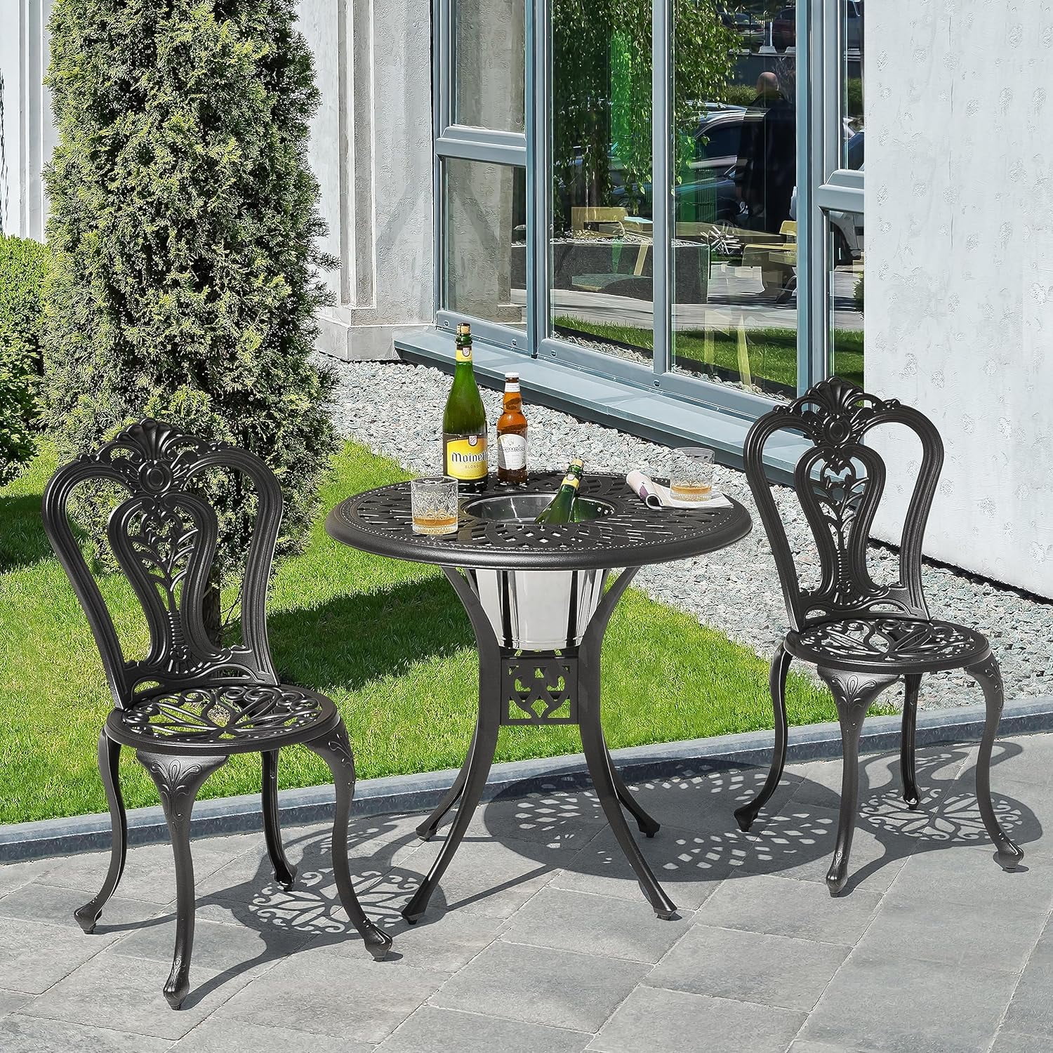NUU GARDEN Cast Aluminum Patio Chairs All Weather Outdoor Dining Chairs Set of 2 Indoor Outdoor Bistro Chairs for Balcony, Backyard, Garden, Black