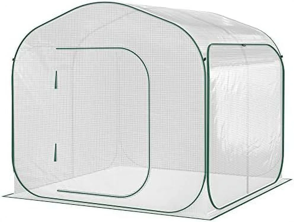 7' X 7' X 6' Garden Portable Up Greenhouse With Side Door & Portable Zipper Bag For Plants & Vegetables White