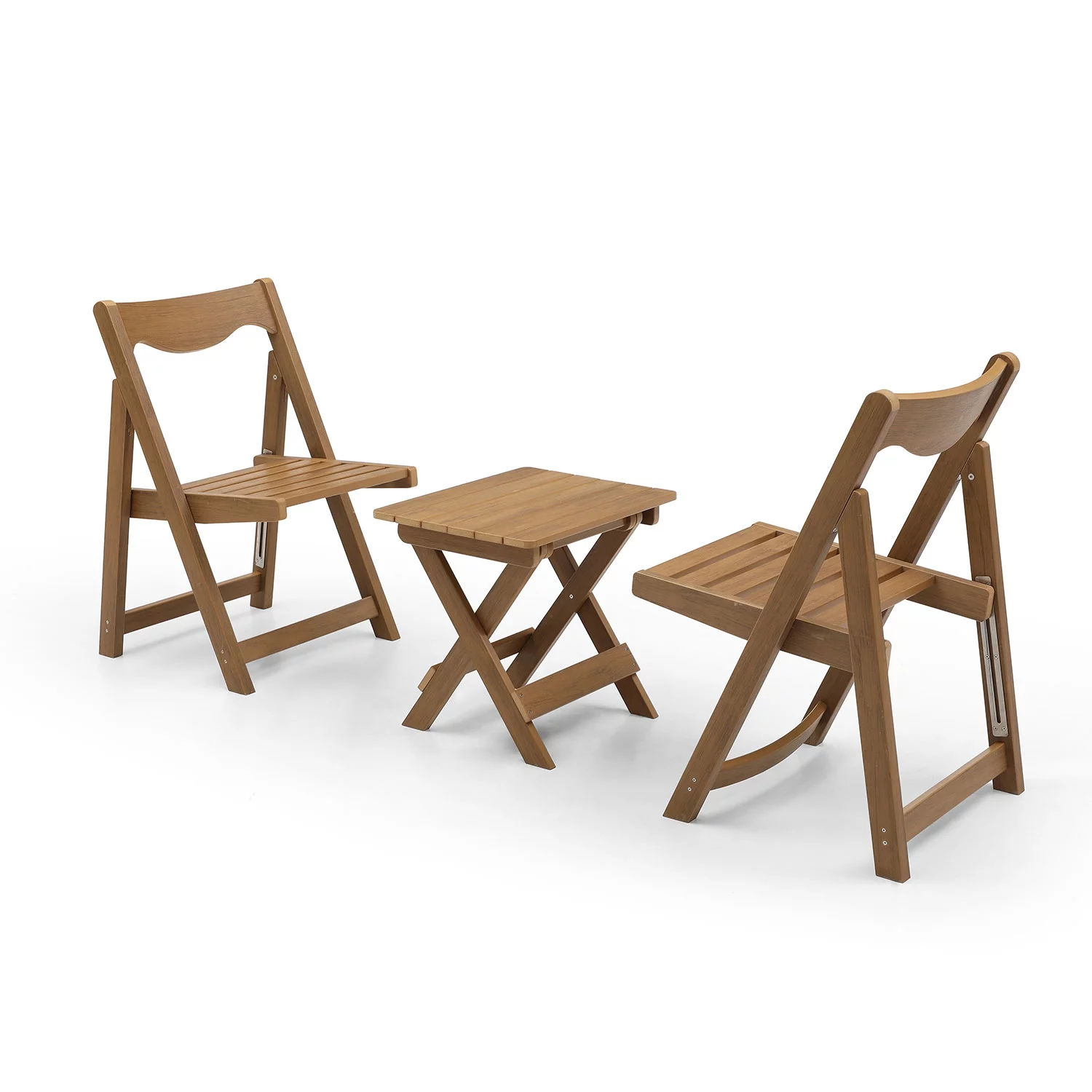 Material Outdoor Bistro Set Foldable Small Table and Chair Set with 2 Chairs and Rectangular Table, Teak