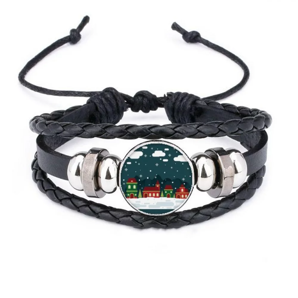 Snow Snowflake Cloud Tree House Bracelet Braided Leather Woven Rope Wristband