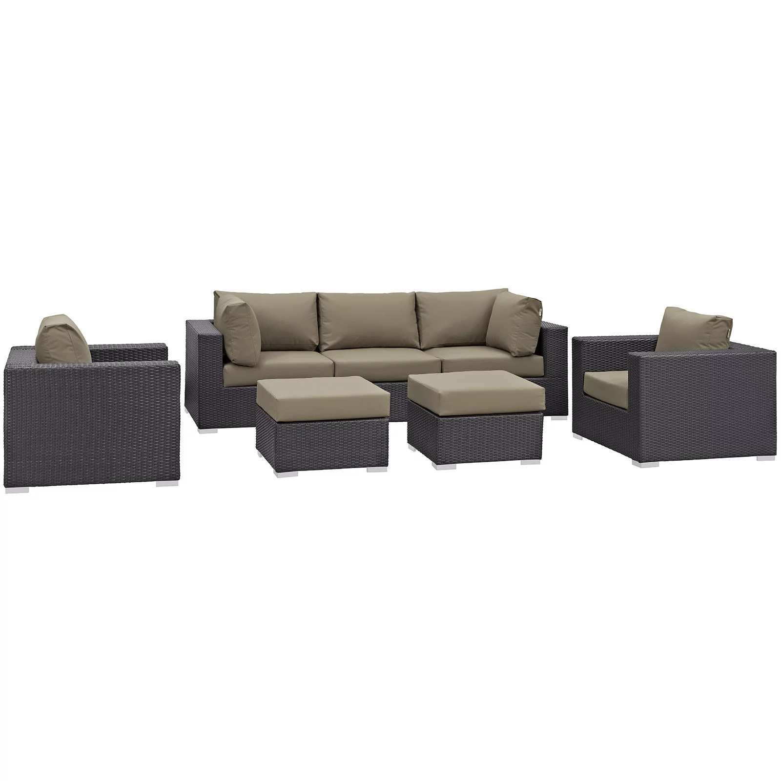 Modern Contemporary Urban Design Outdoor Patio Balcony Seven PCS Sectional Sofa Set, Brown, Rattan