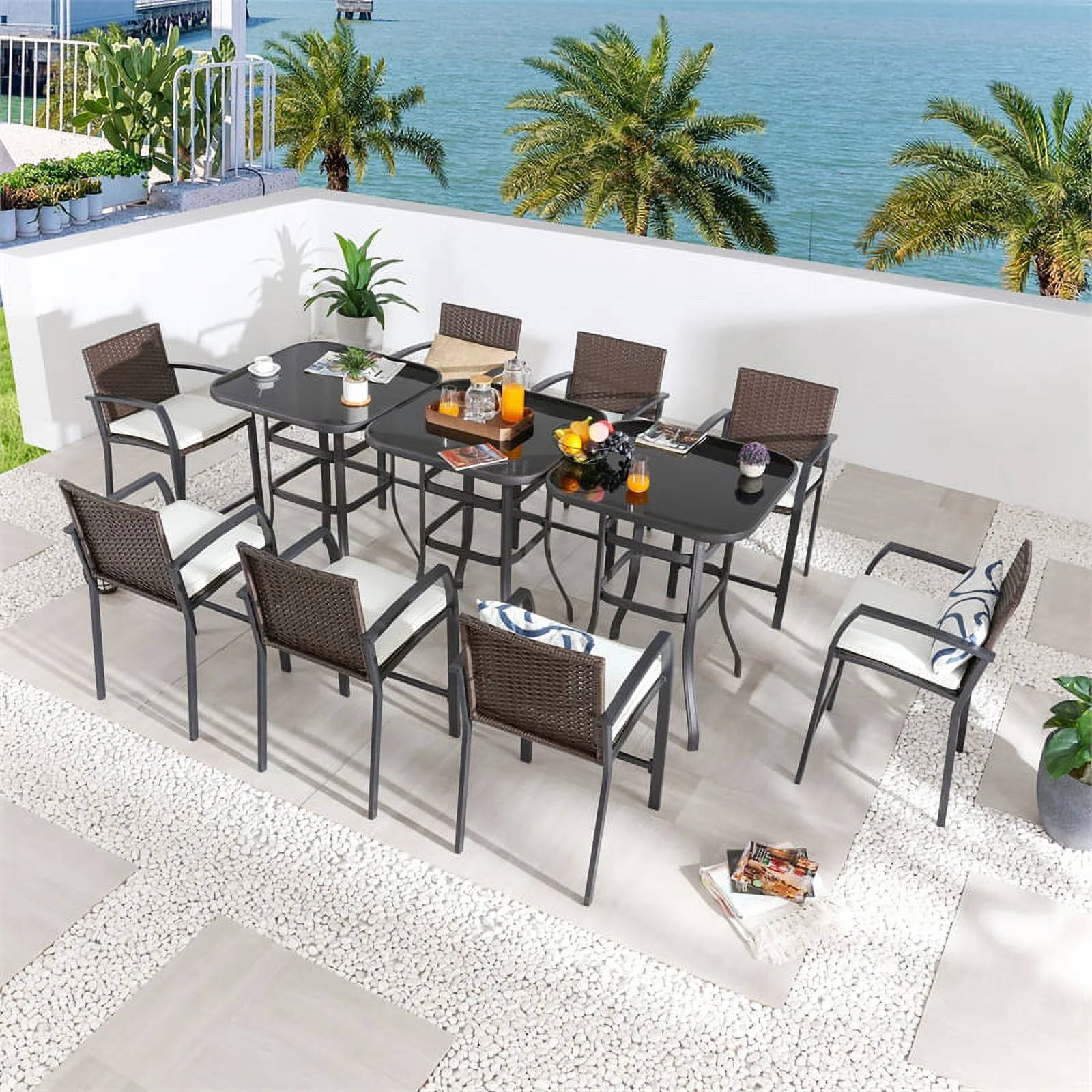 Patio Festival Metal 11-Piece Outdoor Dining Set in Brown/Black Finish