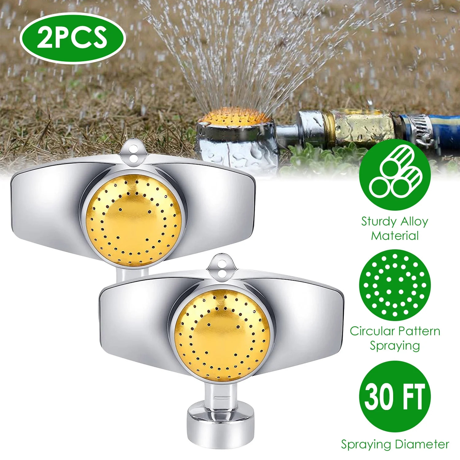 Metal Spot Sprinkler, 360 Degree Circle Pattern Sprinkler Spray Watering Cooling Hose Sprinkler for Vegetable Garden Irrigation-2Pack