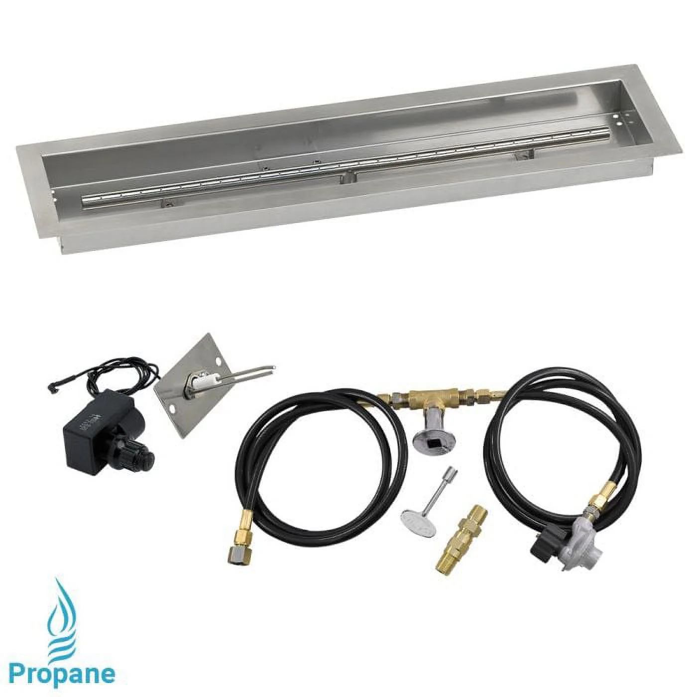 American Fireglass  48 x 6 in. Linear Drop-In Pan with Match Light Kit - Stainless Steel - Propane