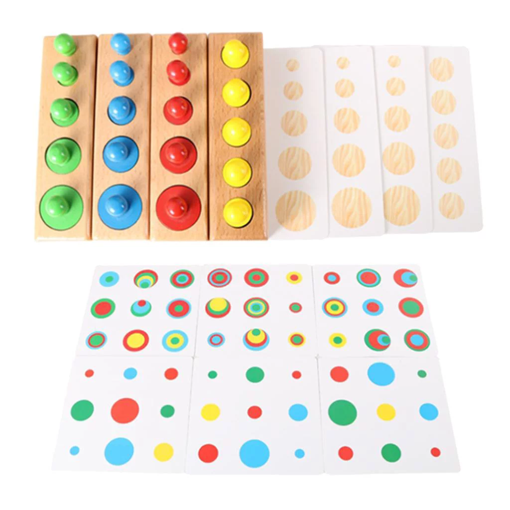 Montessori Wood Blocks Puzzle Math Sorting Stacking Number Counting Board Socket Cylinder Game Play Set Learning Toys for Preschool Kids -