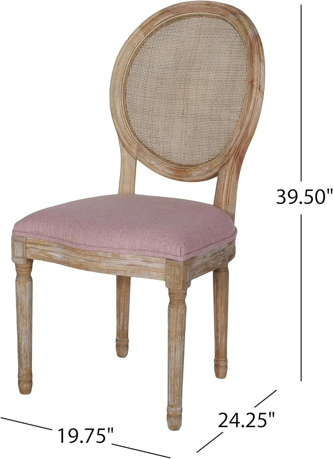 Camilo Wooden Dining Chair With Wicker And Fabric Seating (Set Of 2), Light Blush And Natural