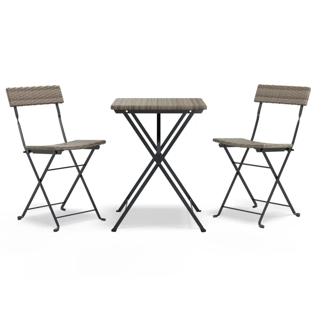 Tomshoo 3 Piece Folding Bistro Set Gray Poly Rattan