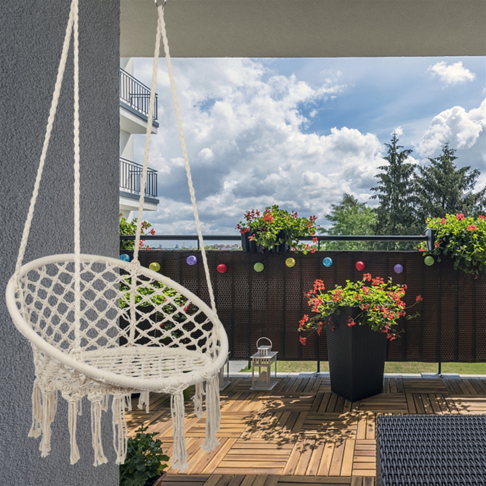 Yahaolhgd sling hanging chair hammock chair round tassel cotton beige