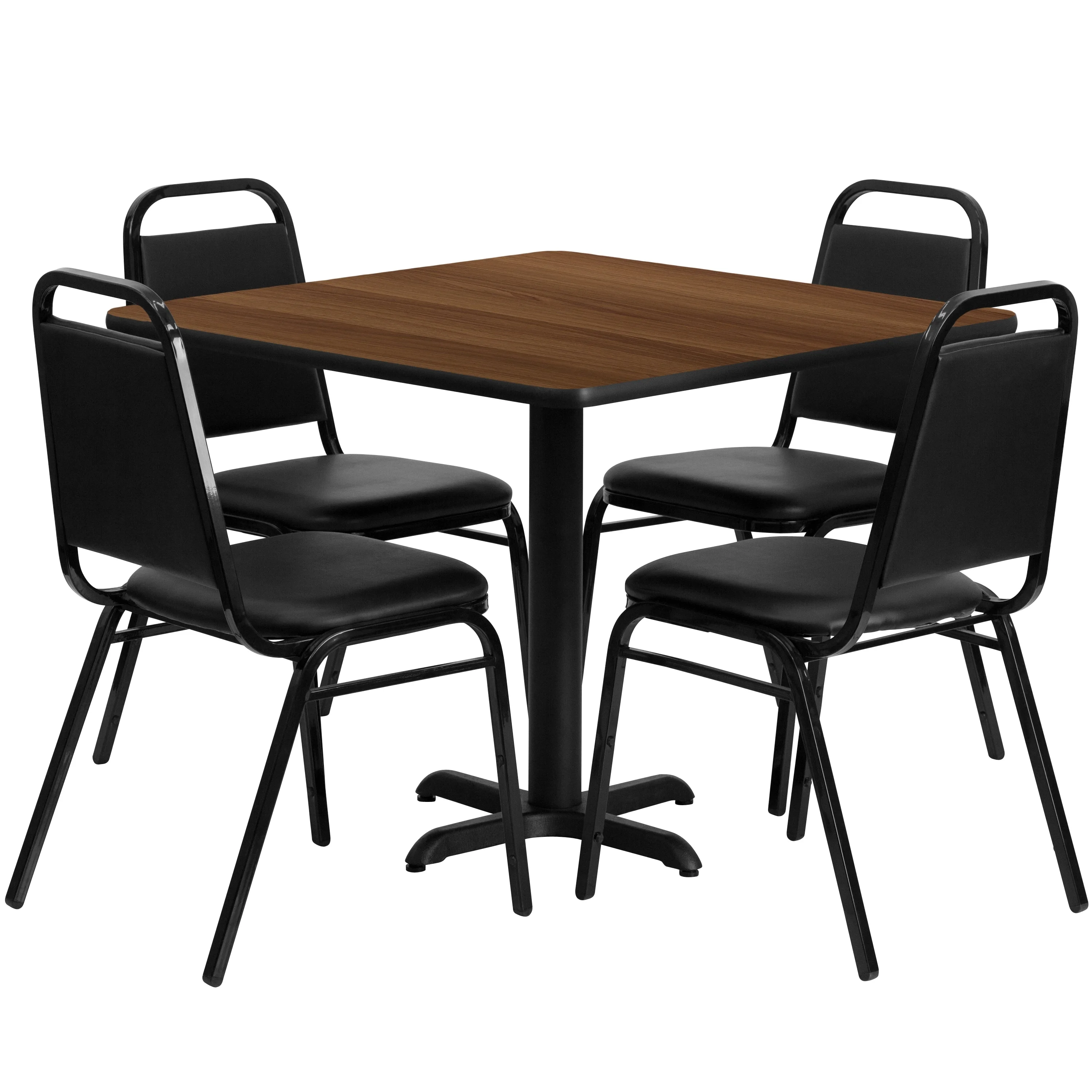 Flash Furniture 36'' Square Laminate Table Set with X-Base and 4 Trapezoidal Back Banquet Chairs