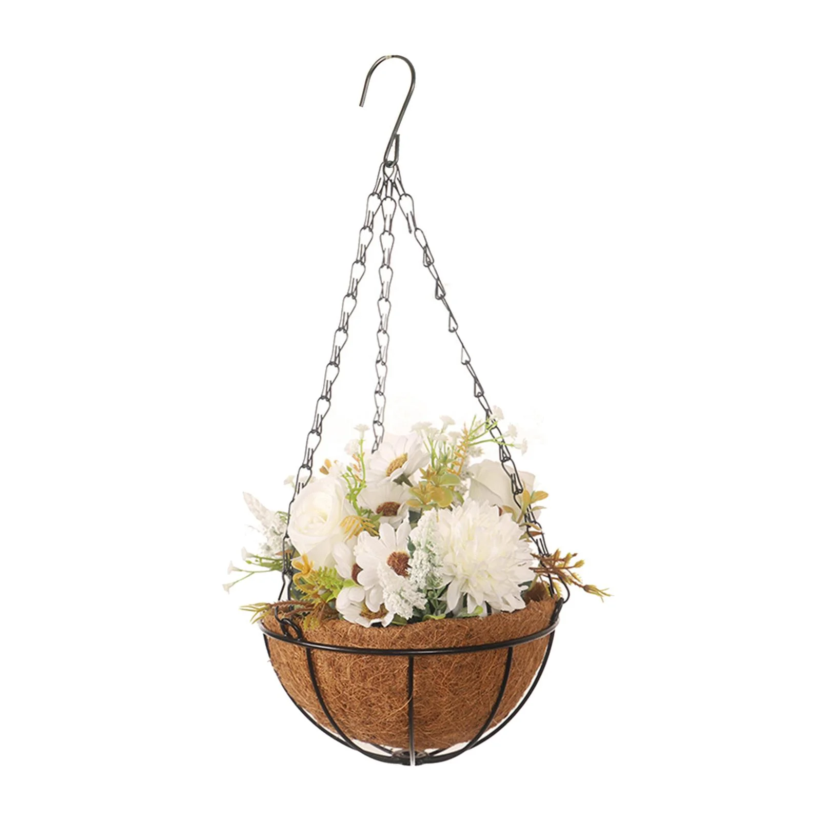 Flower Basket Wreath, Spring Flowers Basket, Hanging Ornament, Fake Floral Basket Farmhouse Wreath for Wedding, Wall Outdoor Summer Decoration