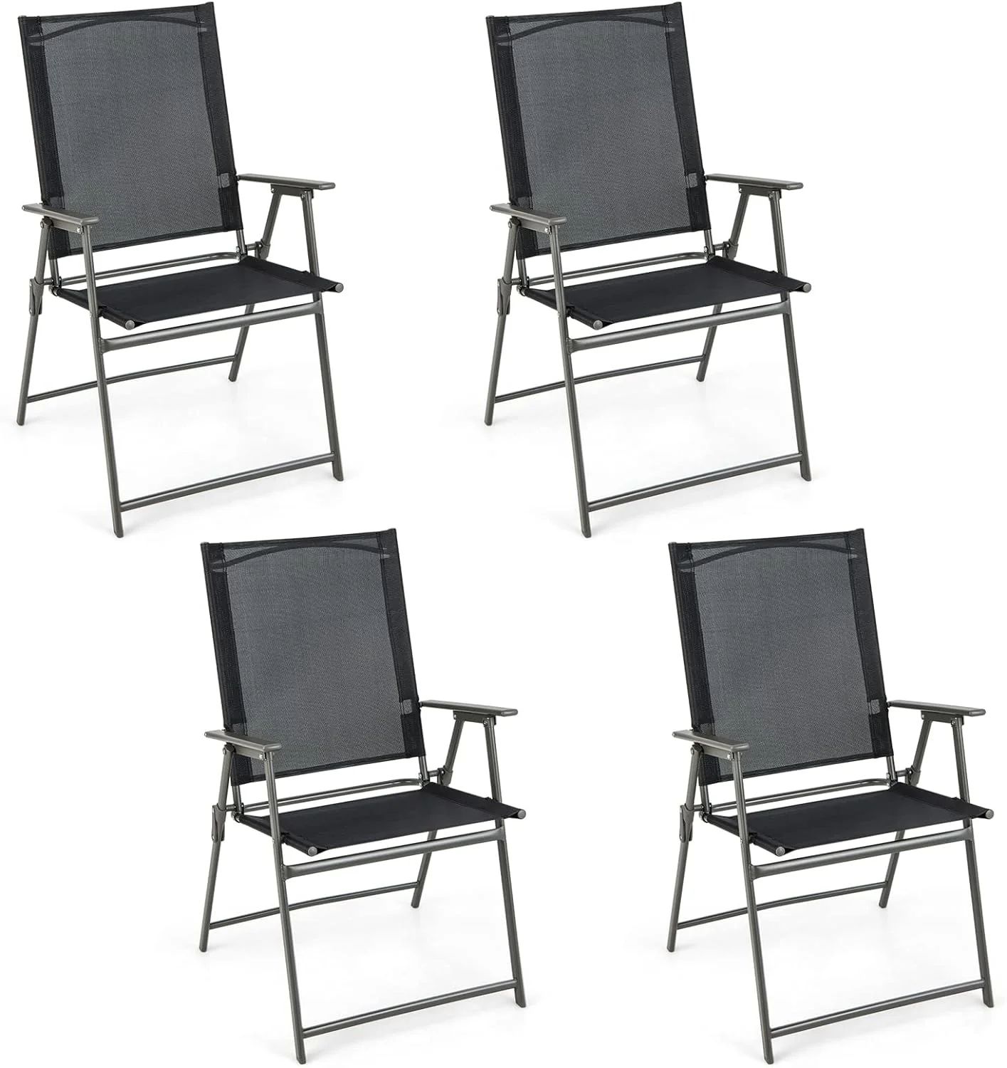 Giantex Patio Folding Chairs Set of 4, Outdoor Lawn Chairs with Rustproof Metal Frame, Portable Dining Chairs for Porch, Deck, Garden, Backyard, Camping