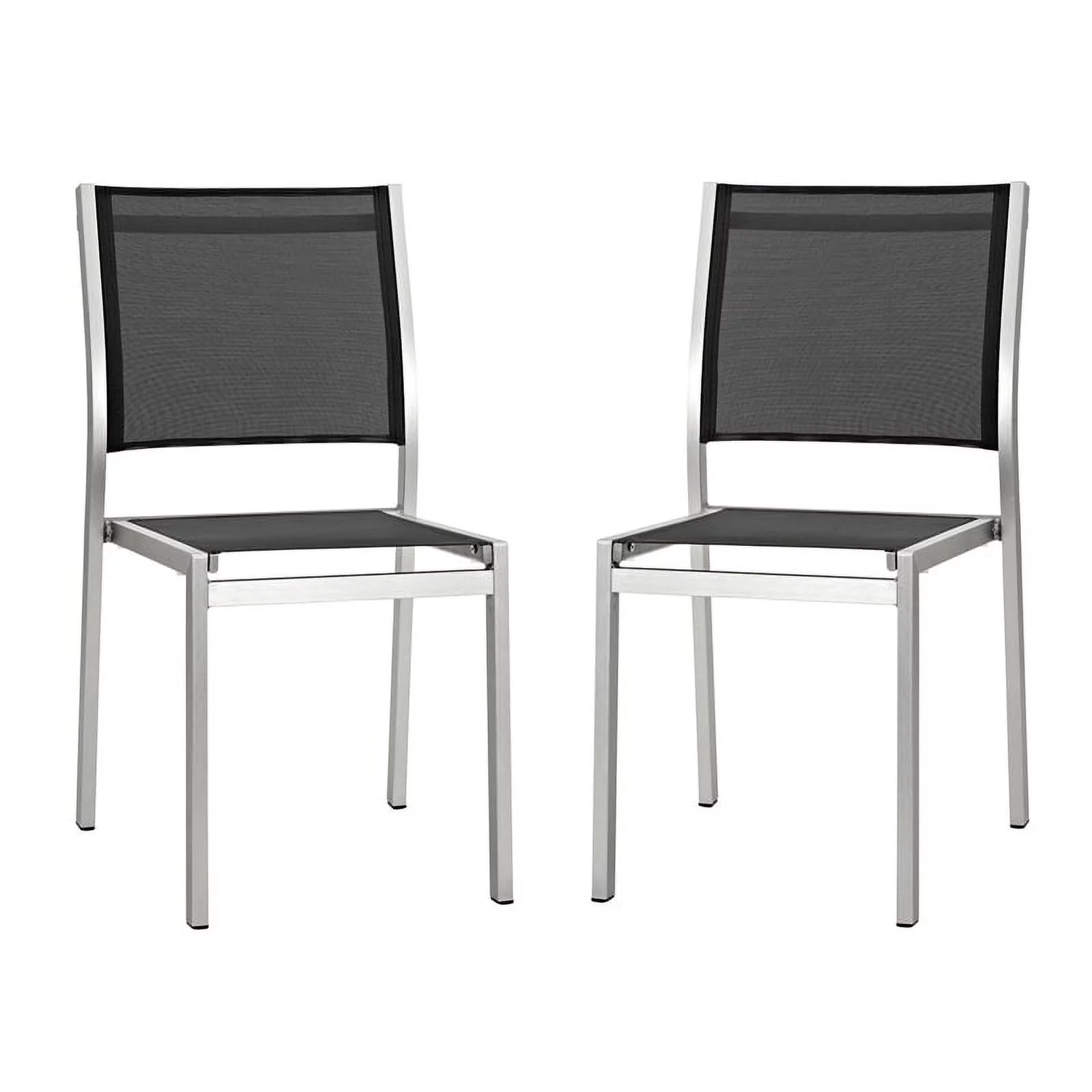 Pemberly Row Modern Aluminum Outdoor Side Chair in Silver/Black (Set of 2)