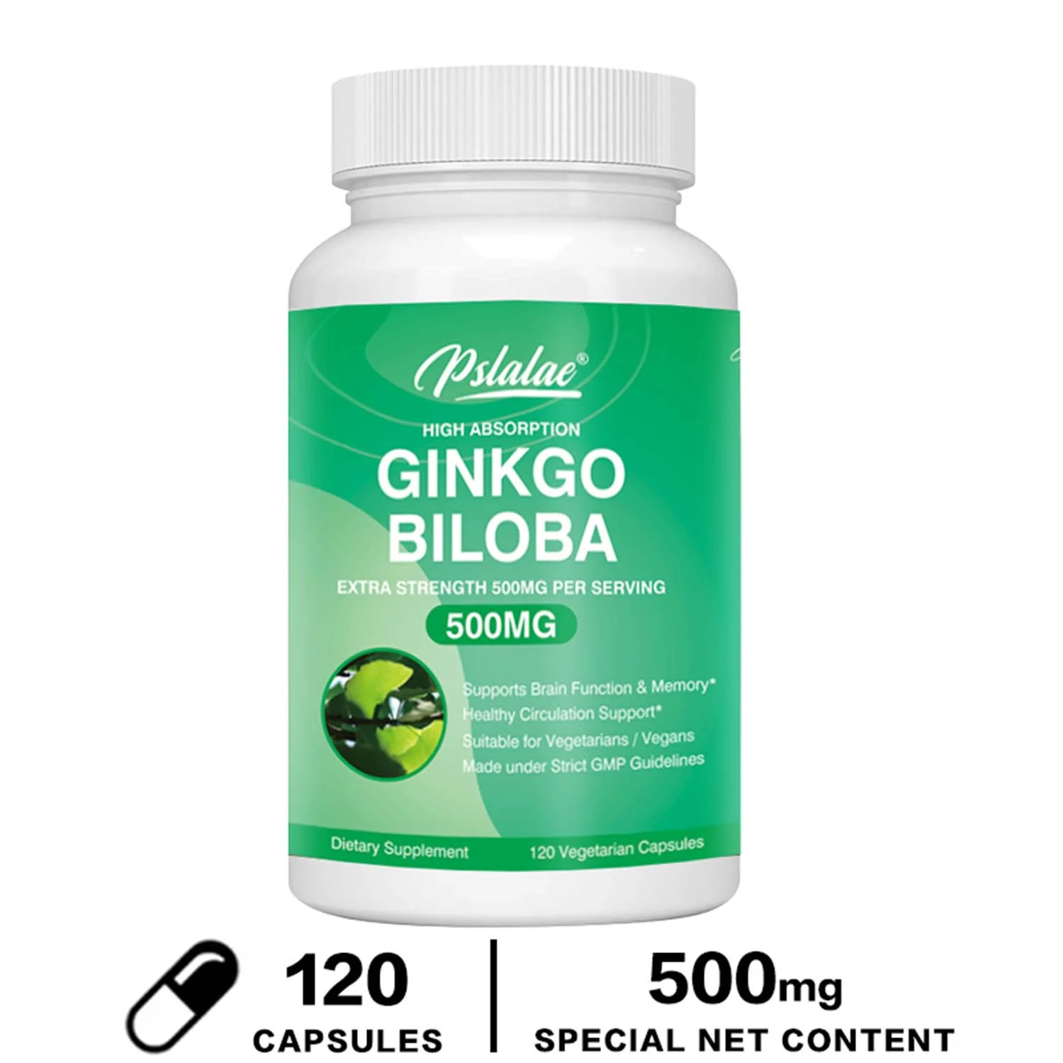 Pslalae Ginkgo Biloba Capsules 500mg - Memory Mental Focus Brain Boosting Supplements (30/60/120pcs)