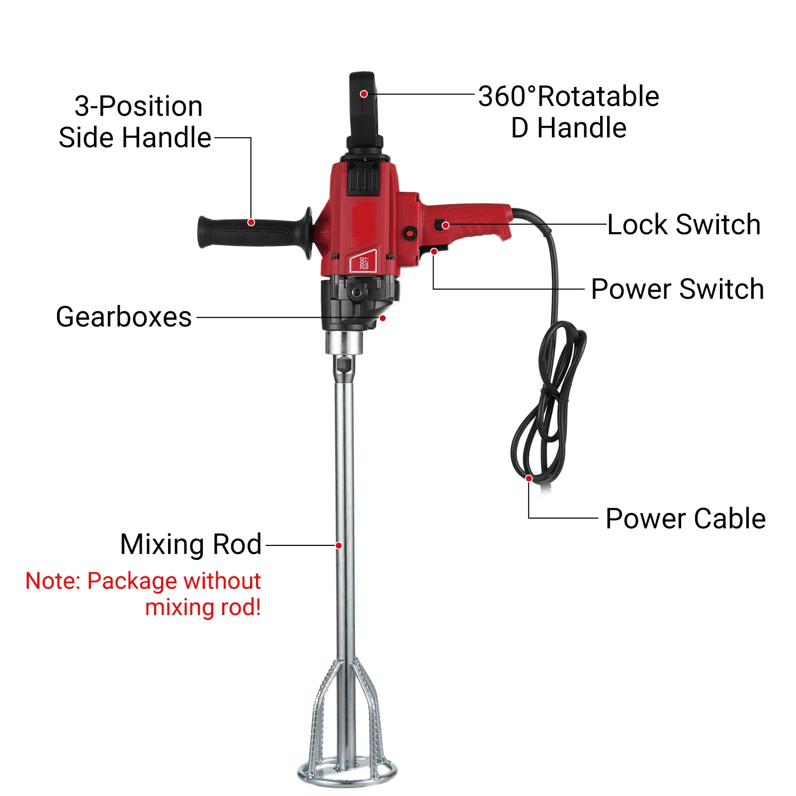 Industrial agitator,Drill Concrete Set With Concrete And Dsfen Handle Post Concrete Mud 2000w Drill Tool Portable Drill Handle Mud Handle Post Spade Post Drill Mud And Post With Spade