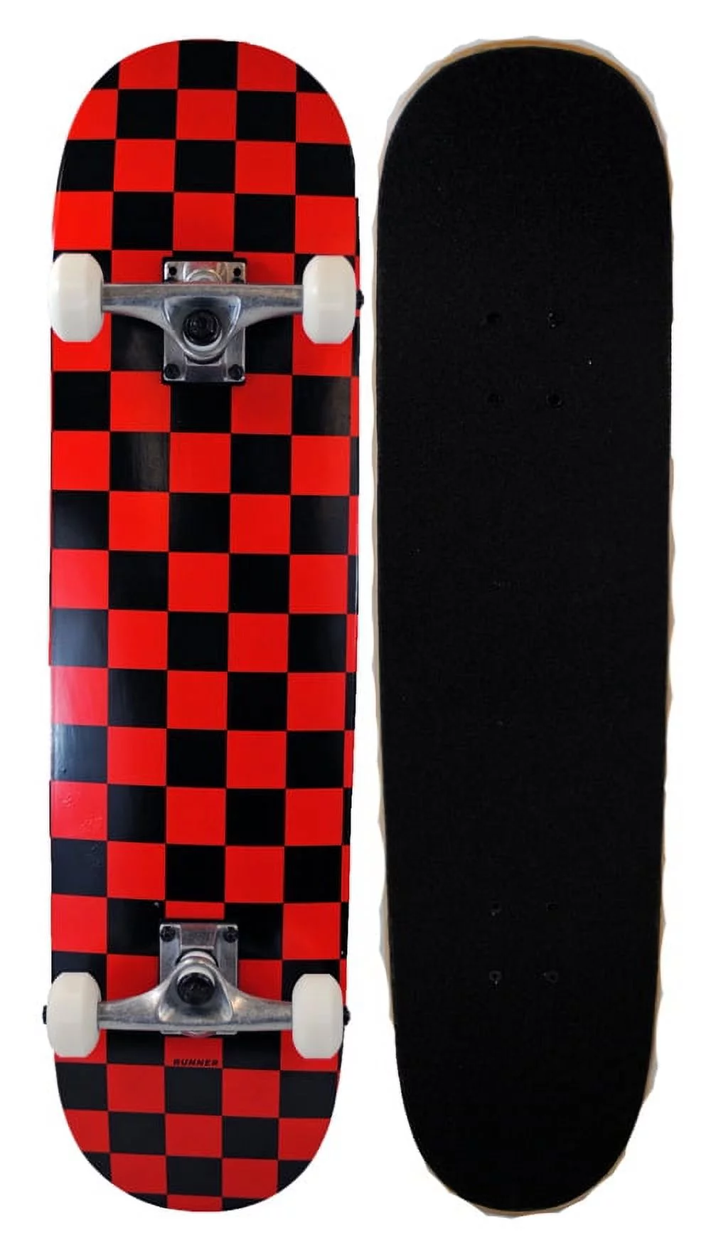 Runner Sports Complete Full Size Maple Checkerboard Deck Skateboard - Red