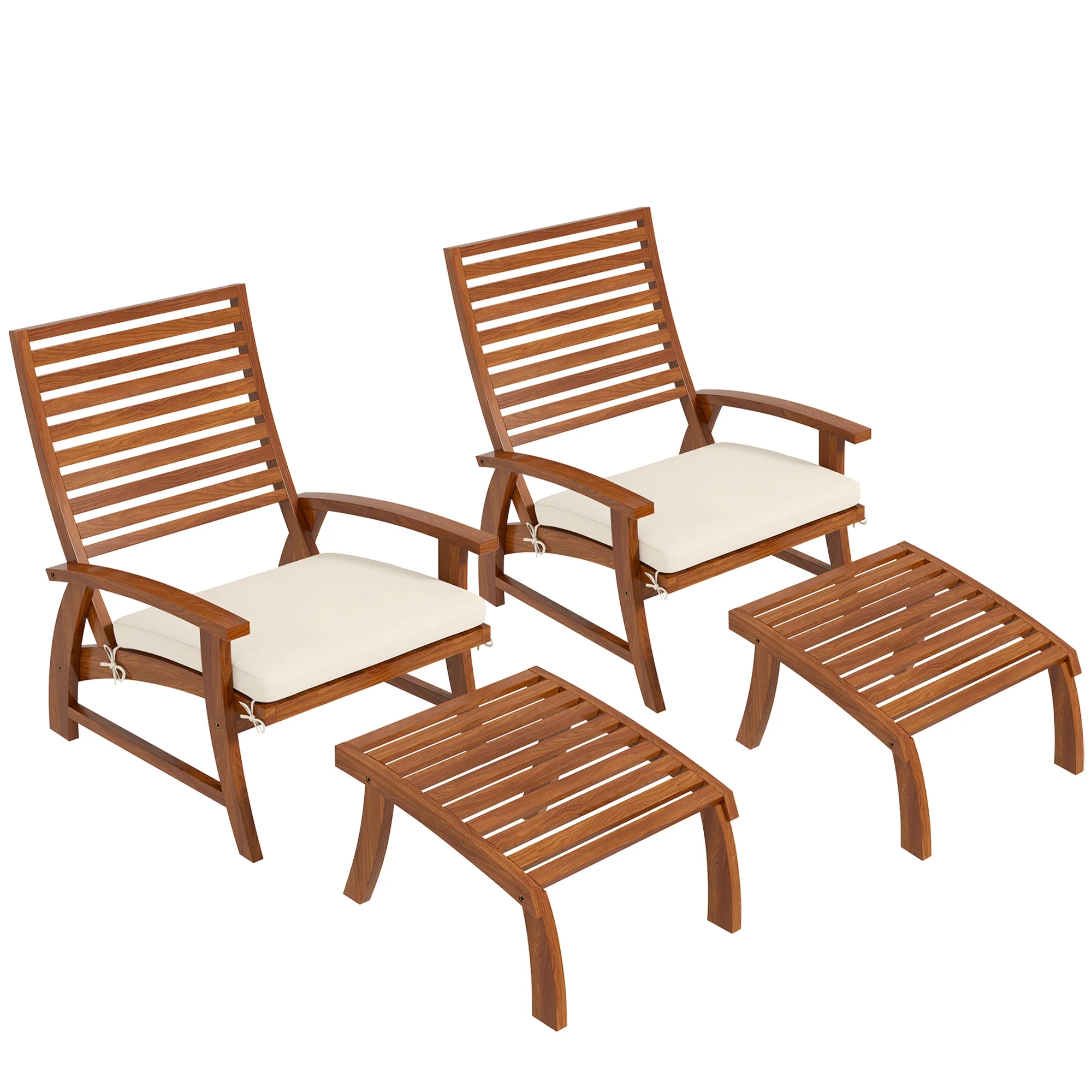 4 Pieces Patio Chairs with Cushion,Can Hold 396 Pounds,Easy To Move and Store,Outdoor Dining Chairs Set of 4, Acacia Wood Seat with Footstools, Slatted Seat & Backrest, Armrests, Cream White