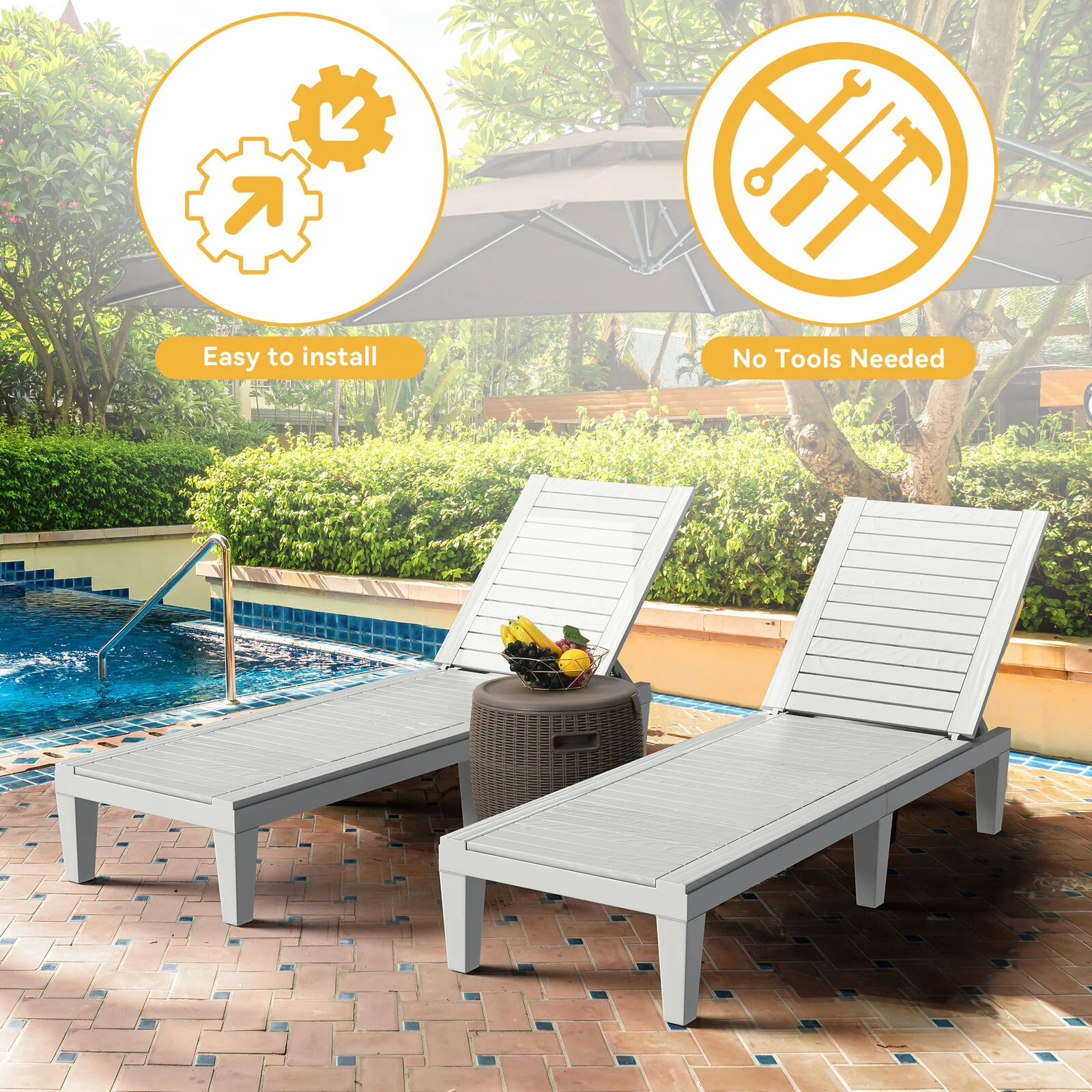 Patio Chaise Lounge Chair Outdoor Adjustable Backrest Loungers Waterproof