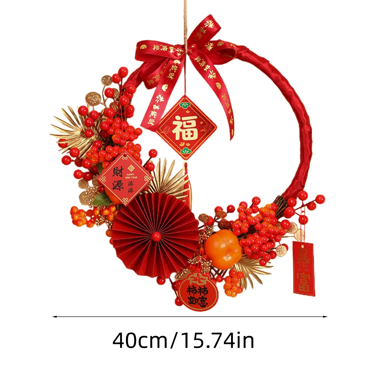 QNFEPKG Chinese New Year Wreath Wreath Front Door 2024 Wreath Wall Festival Outdoor Fireplace LED Red Berry Home Decoration Wreath For New Year And Spring Festival