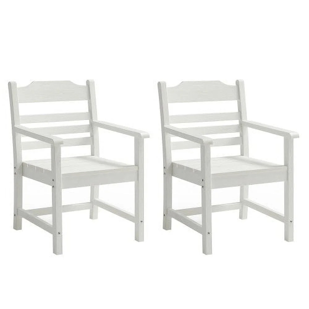 Buumin Patio Dining Chair with Armset Set of 2, Pure White with Imitation Wood Grain Wexture,HIPS Material