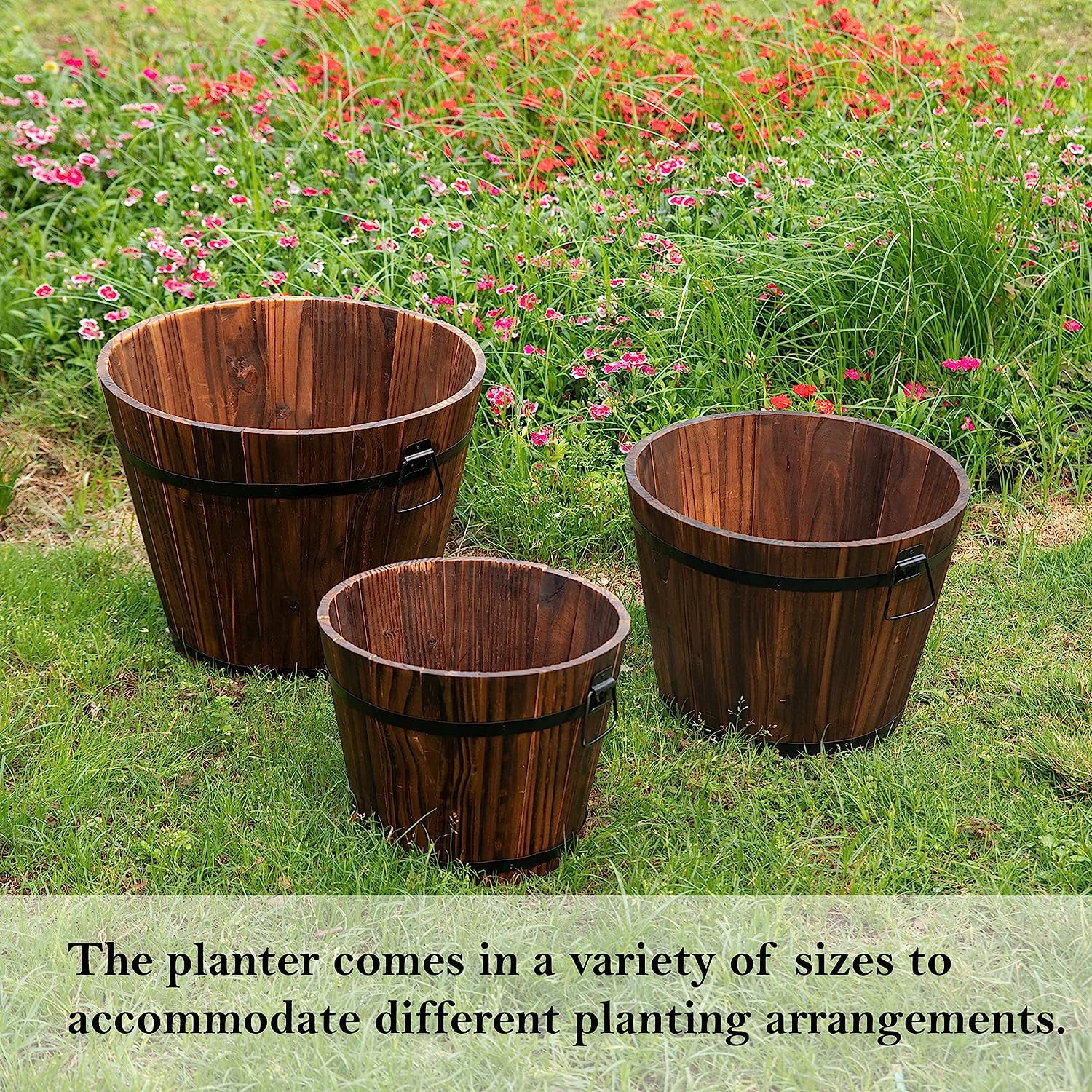 Wooden Whiskey Barrel Planters (14