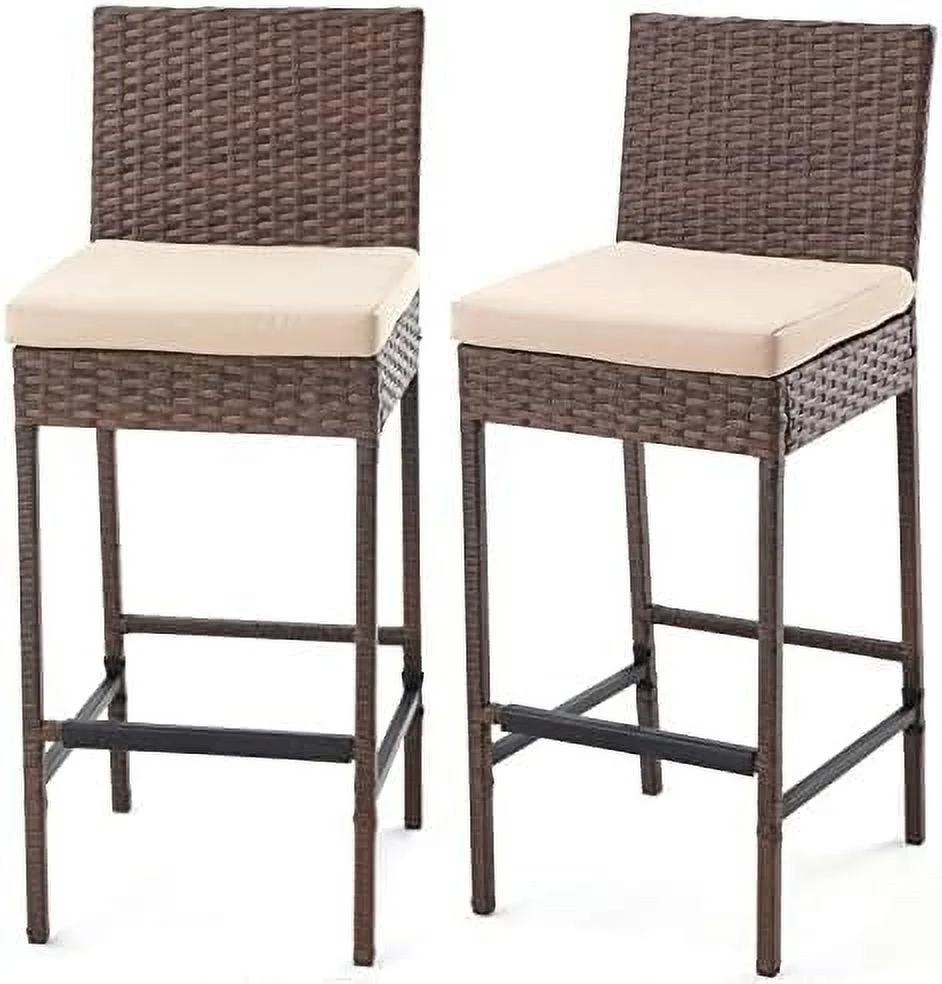 QYFZBIM Height Chairs Set of 4  Outdoor Rattan  Stools Set with Cushion  Patio  Chairs Armless for Lawn  Balcony  Garden (Dark Black)
