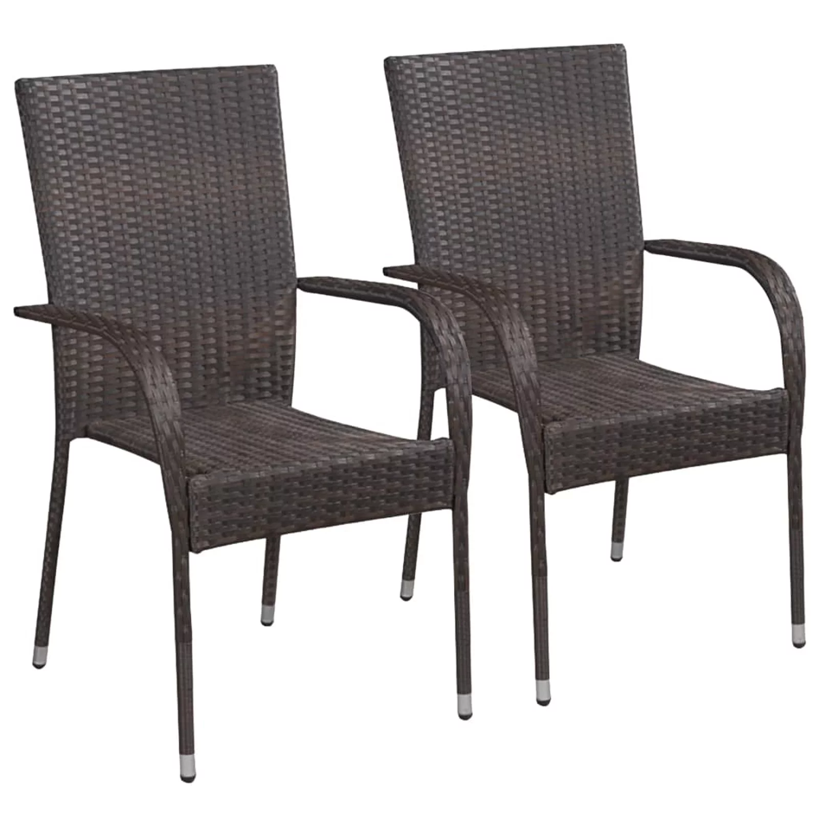 Dcenta 2 Piece Stacking Dining Chairs Steel Frame Poly Rattan Stackable Deck Side Armchair for Patio Garden Backyard Balcony Indoor  Furniture Brown 21.9 x 21 x 37.4 Inches (W x D x H)