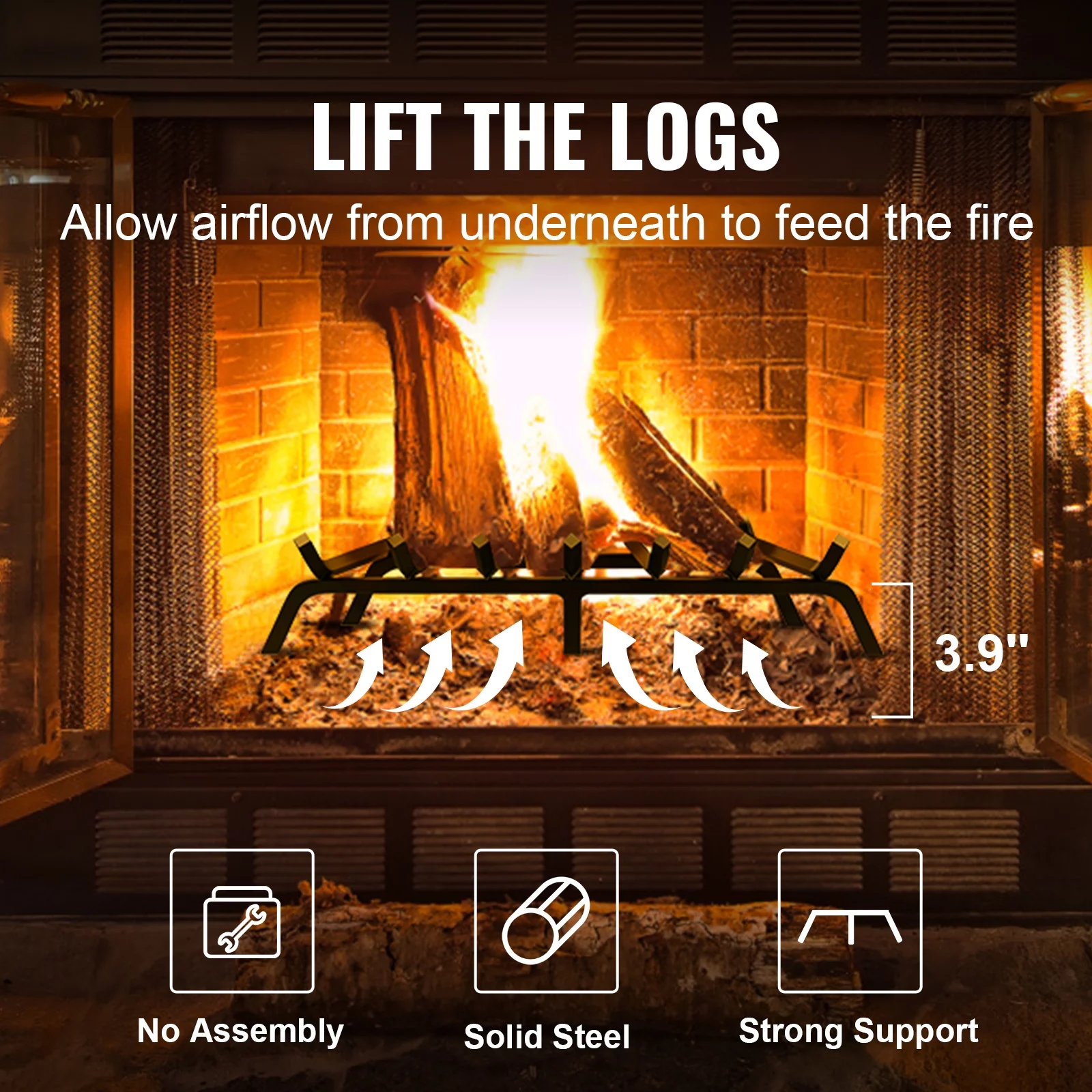 SKYSHALO 30 inch Fireplace Log Grate Powder-coated Steel wood Burning Rack Holder