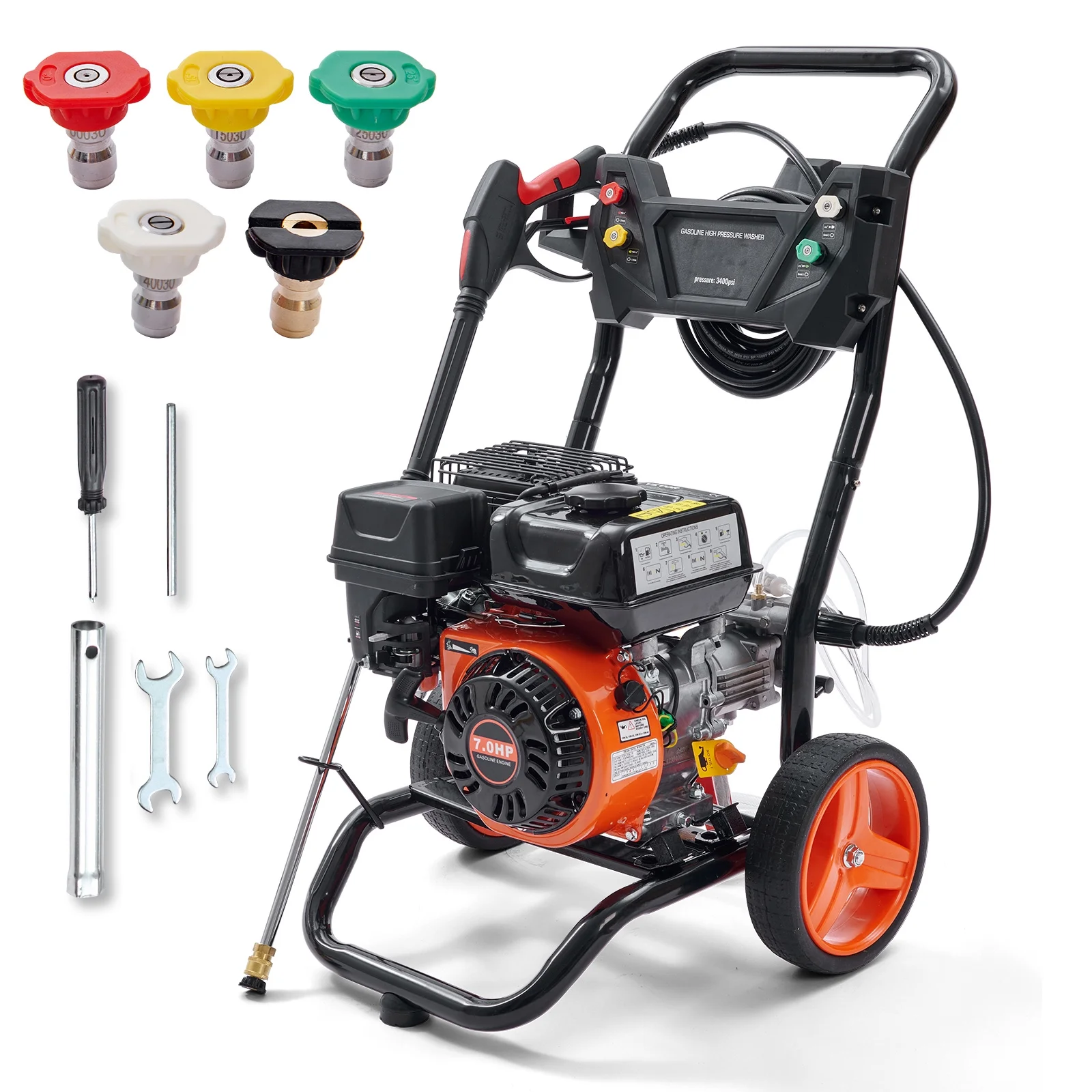 SKYSHALO Gas Pressure Washer Gas Powered Washer 3400 PSI 2.6 GPM 210cc 5 Nozzles