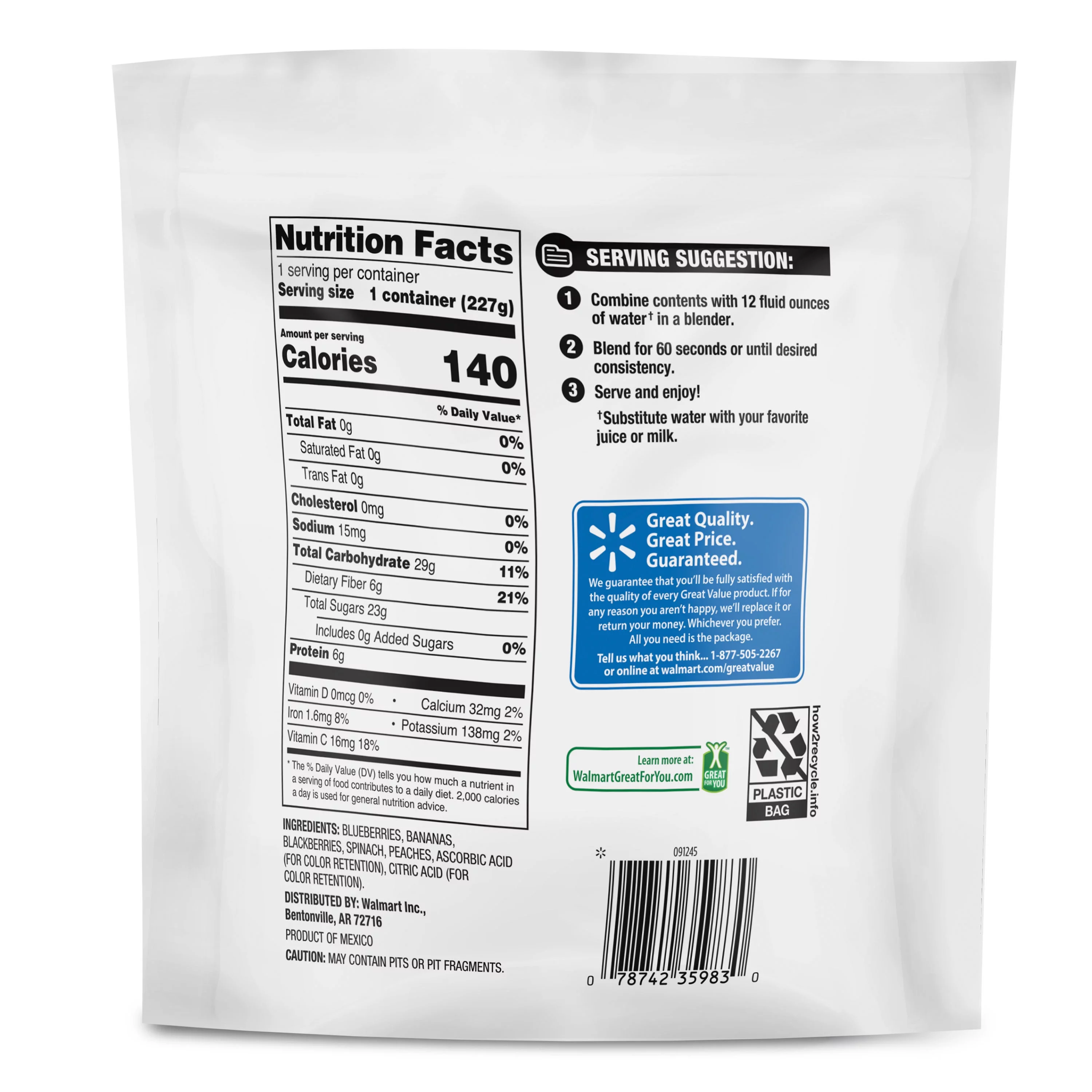 Great Value Blue Fruit & Vegetable Smoothie, 8 oz