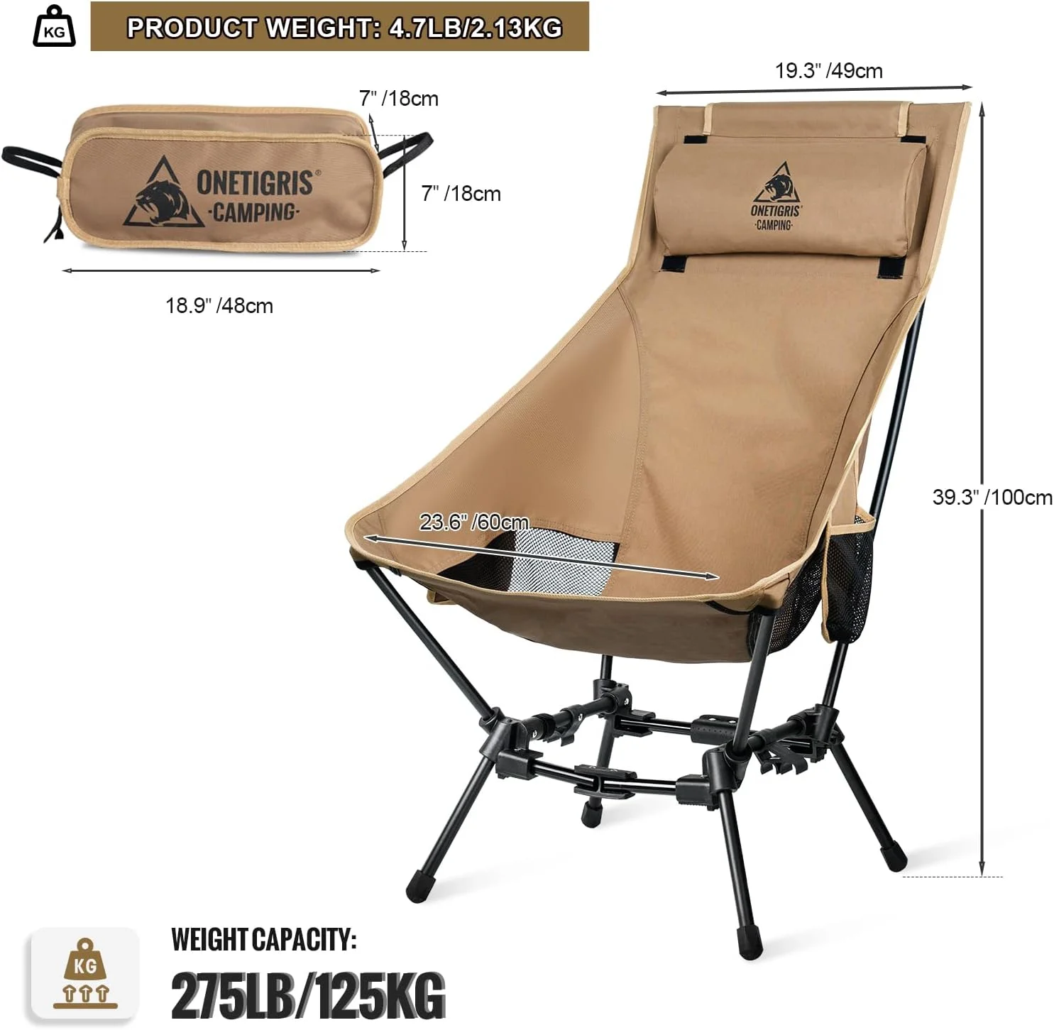 YANRUI Dragonhide Camping Chair with Pillow Design, Comfortable Widened Seat Folding Chair, 275 lbs Capacity