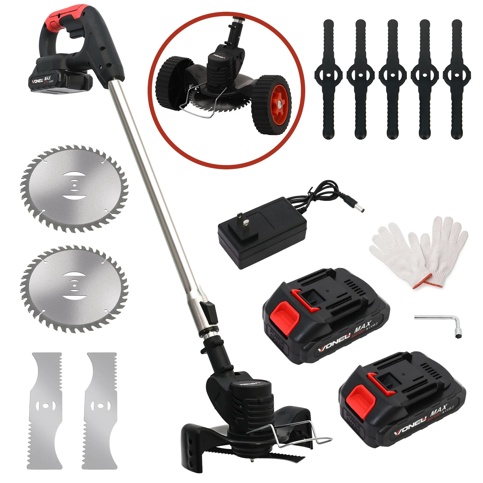 24V 650W Lawn Mover Electric Grass Trimmer Cordless With Batteries, Battery Weed Eater, Electric Weed Wacker, Lawn Mower Cordless Pruning Cutter Weed Wacker Garden Trimming Tool, Black