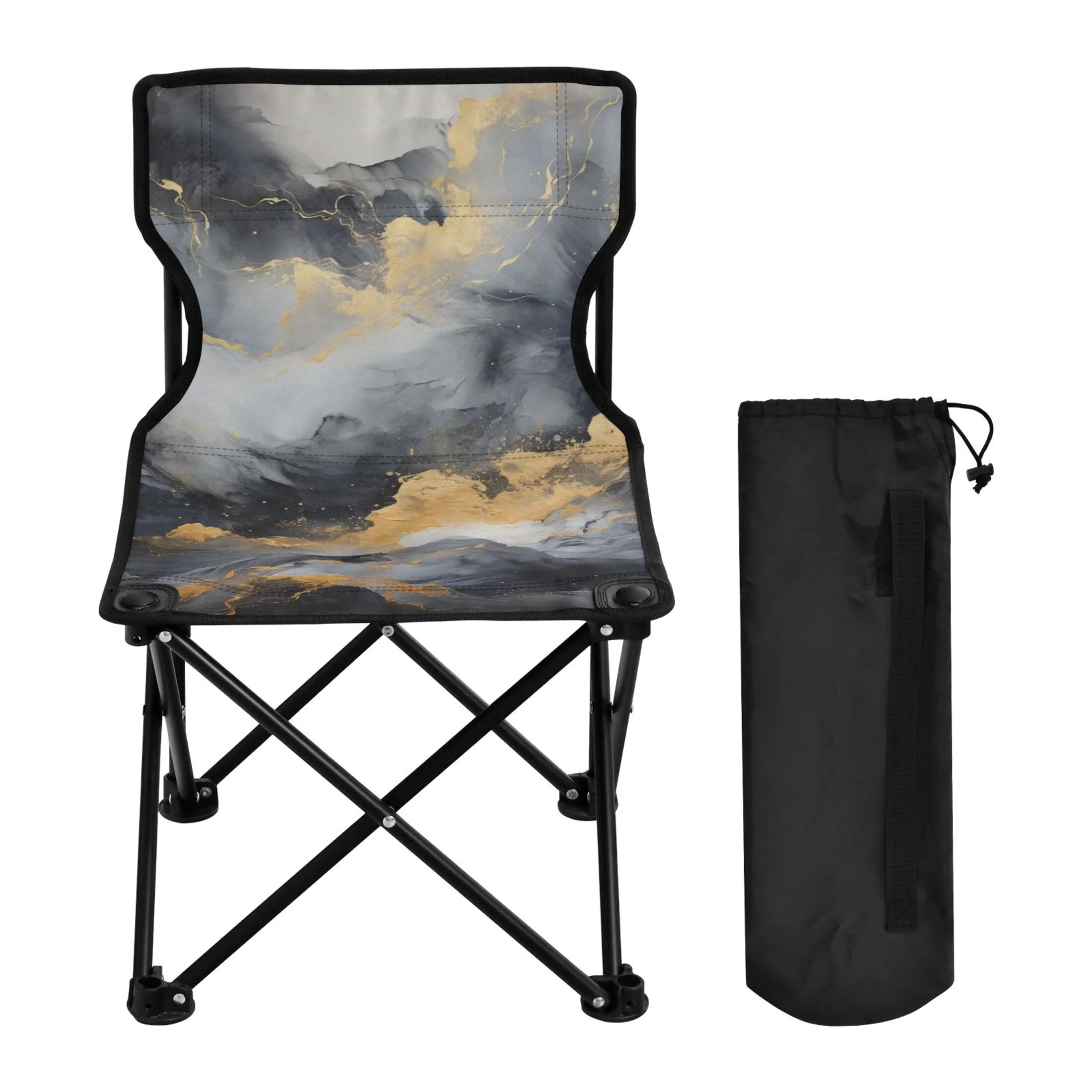 Marble with Golden Black Portable Camping Chair Outdoor Folding Beach Chair Fishing Chair Lawn Chair with Carry Bag Support to 220LBS