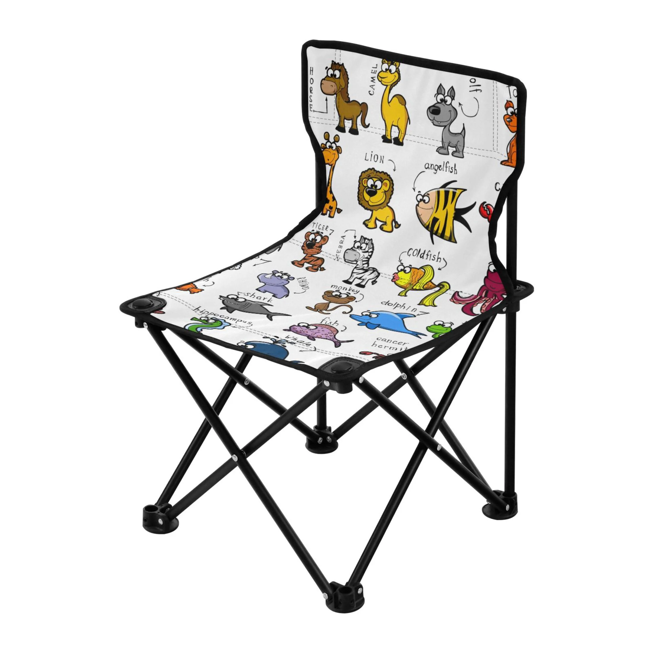 Cartoon Animals Portable Camping Chair Small for Kids Outdoor Folding Beach Chair Fishing Chair Lawn Chair with Carry Bag