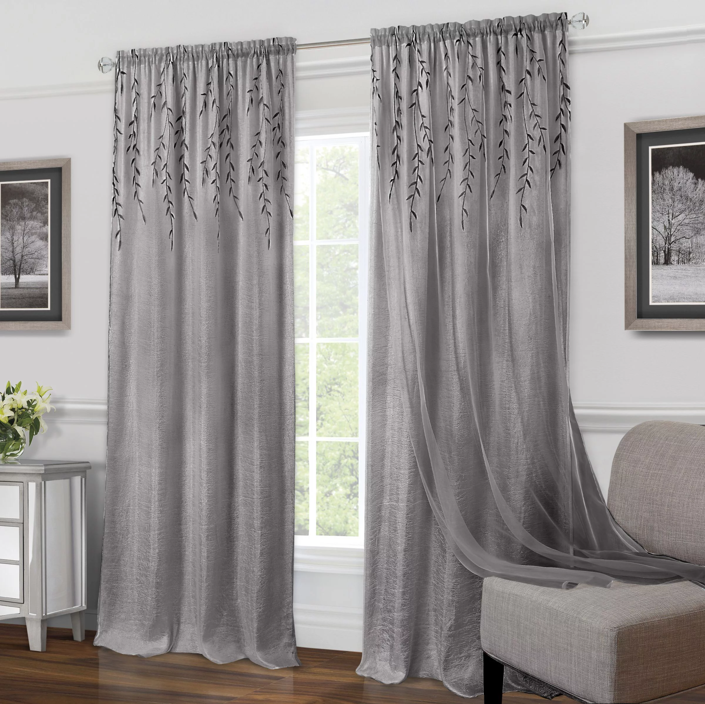 Traditional Elegance Willow Rod Pocket Window Curtain Panel - 42x63 - Grey