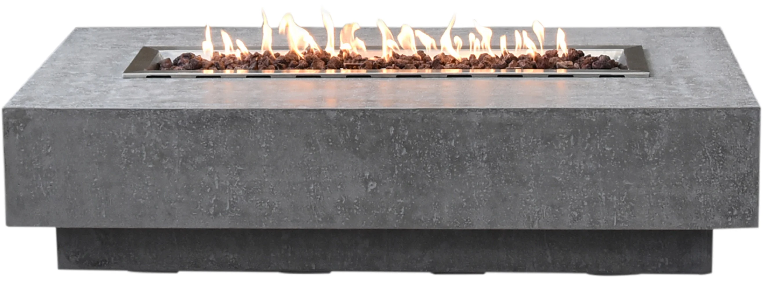 Elementi Outdoor Hampton Fire Pit Table 56 x 32 Inches Grey Durable Fire Bowl Glass Reinforced Concrete Rectangle Fire Table Natural Gas Patio Fire Place Includes Burner and Lava Rock