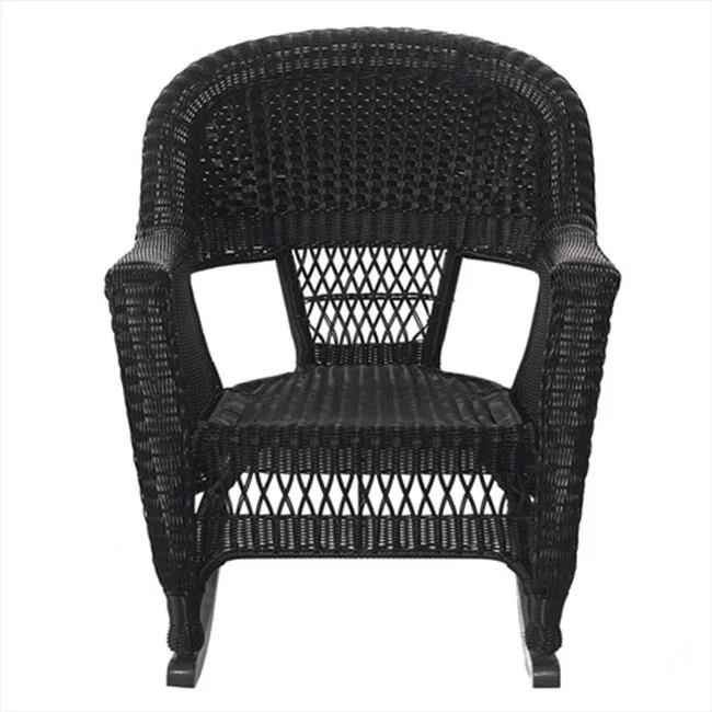 W00207R-D-2-RCES018 3 Piece Black Rocker Wicker Chair Set With Red Cushion