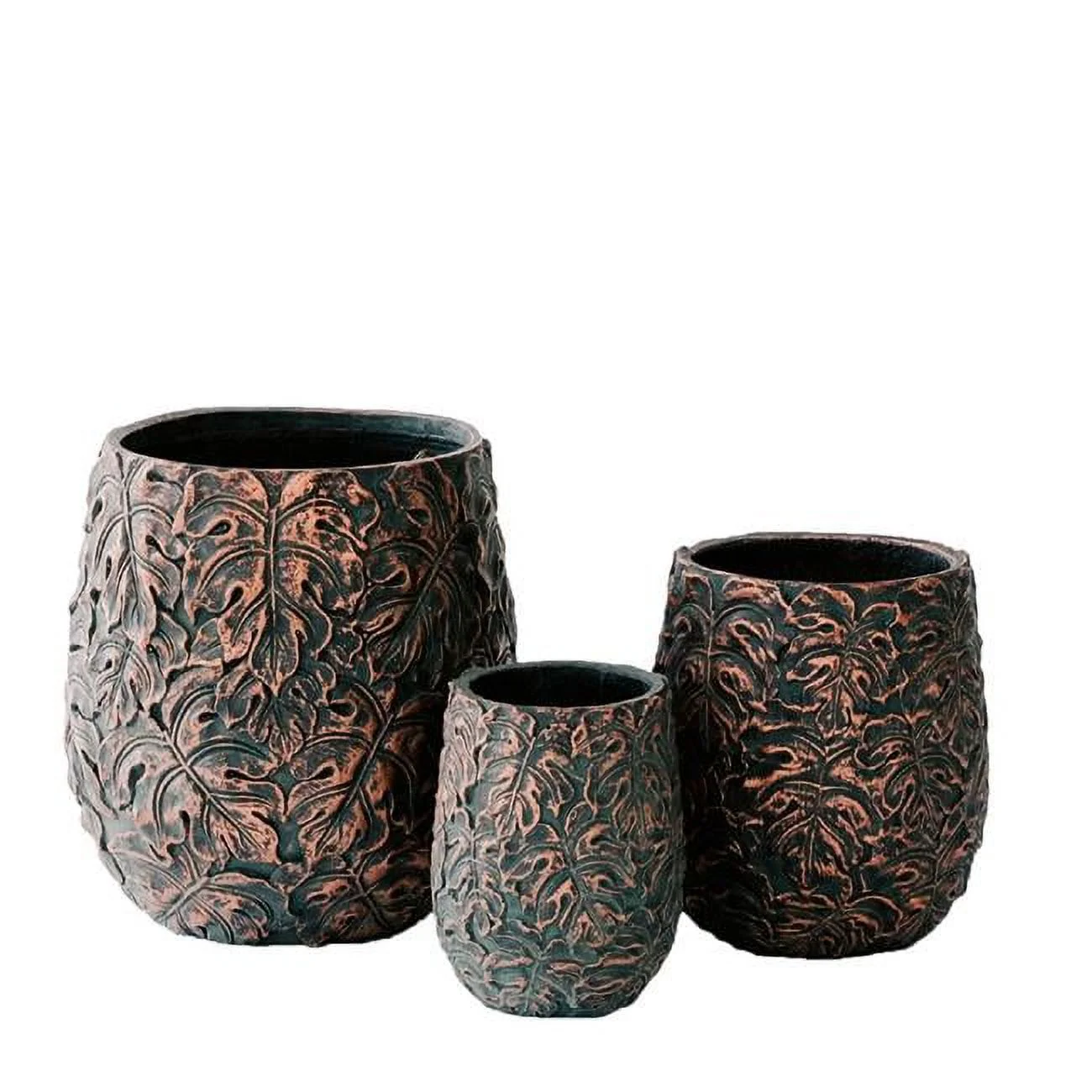 19.3', 15.4' and 12.2'H Tall Brown and Bronze Fiberstone/Cement Indoor Outdoor Planters (Set of 3)