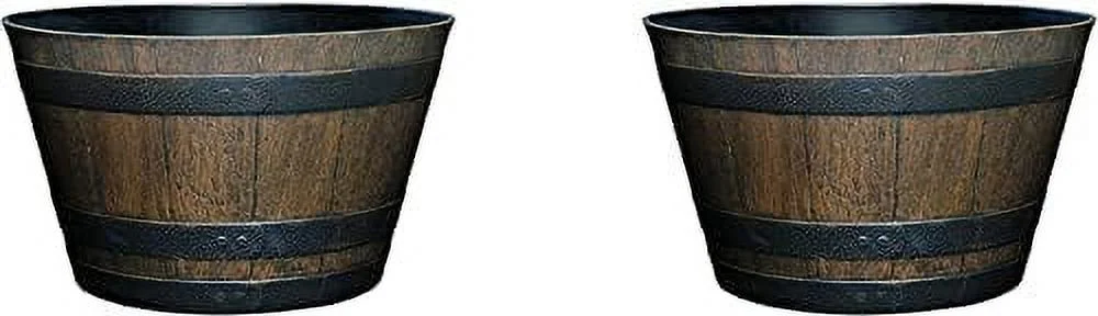 Whiskey Plastic Resin Flower Barrel Planter, Walnut Brown, 9