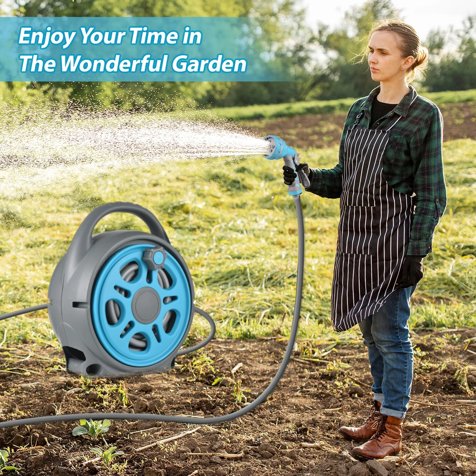 Car wash sprinkler,7-function Sprayer Nozzle/adapters Reel 39 Ft Reel With Nozzle/adapters Manual Rewind With Adjustable 7-function Adjustable 7-function Sprayer Manual Rewind Car Huiop Siuke