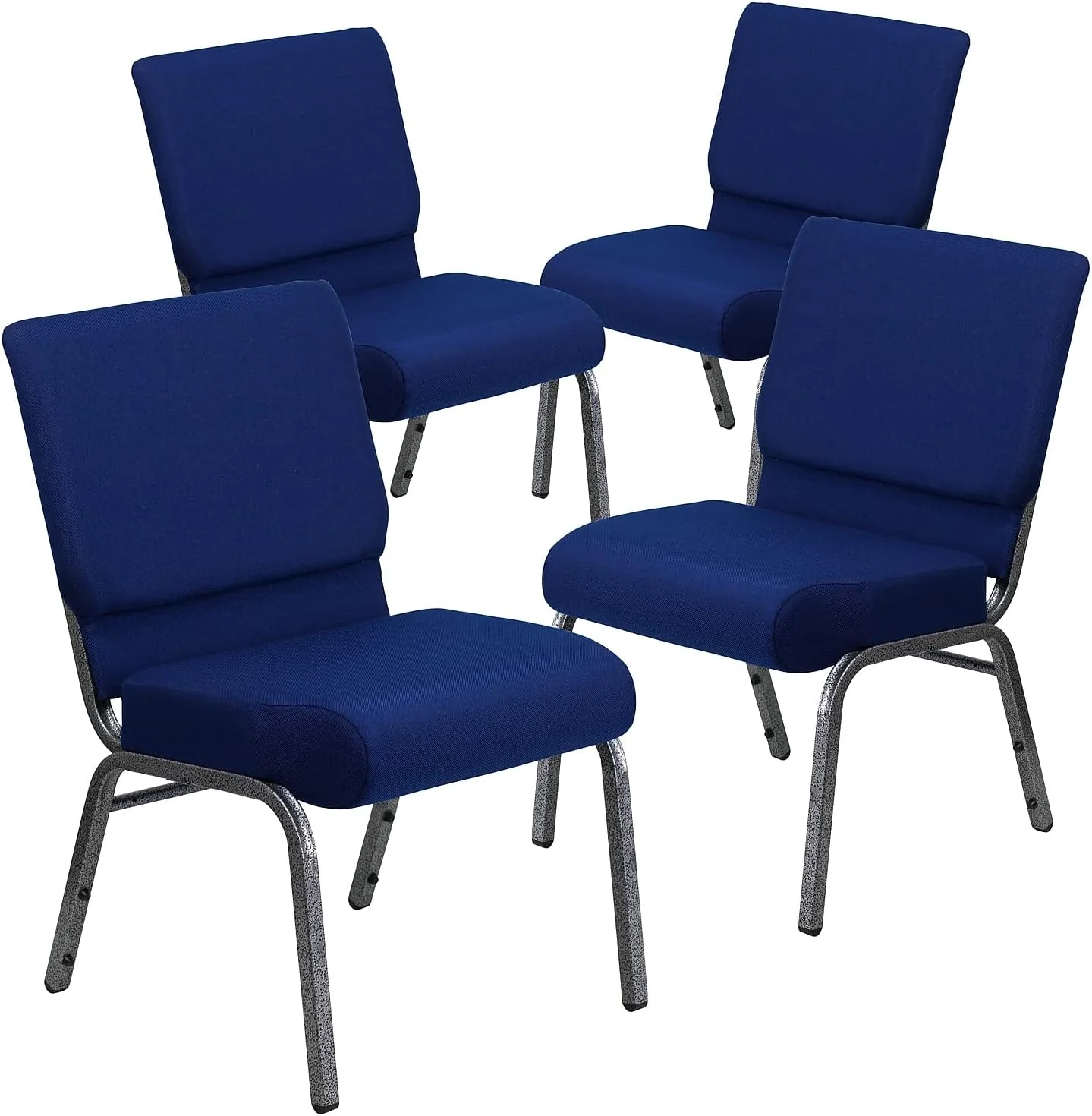 4 Pack HERCULES Series 21''W Stacking Church Chair In Navy Blue Fabric - Silver Vein Frame