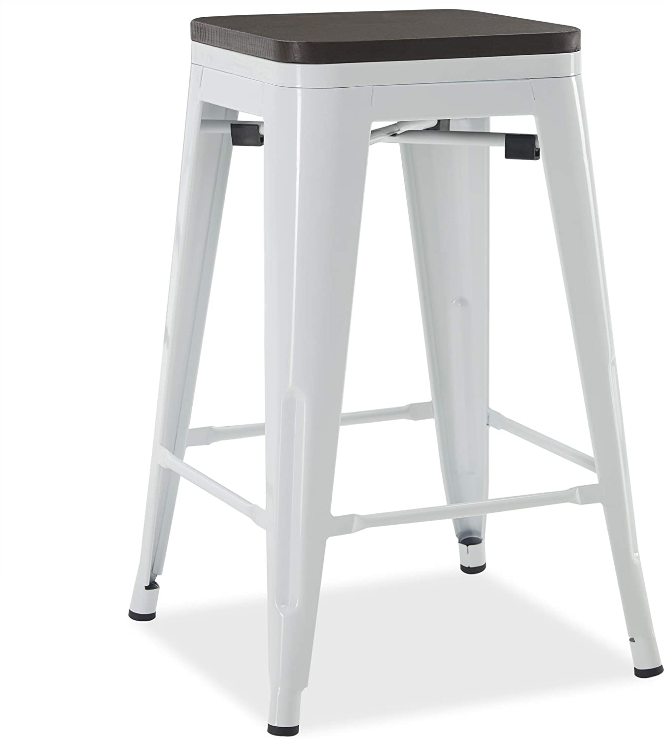 RSJIWOGZ 24 Inch Modern Stackable Metal  Stools with Wood Seat  Indoor Outdoor Restaurant Patio Kitchen Dining  Antique Farmhouse Vintage Industrial Steel Metal [Set of 4] - Wyatt ()