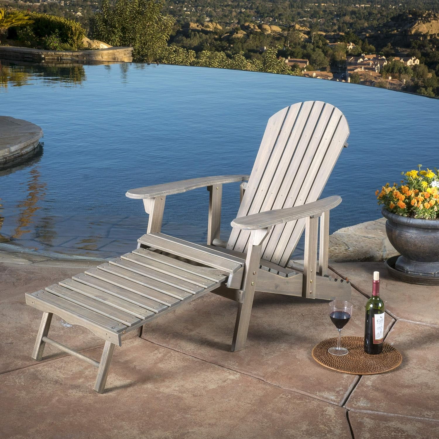 Christopher Home Hayle Reclining Wood Adirondack Chair with Footrest, Grey