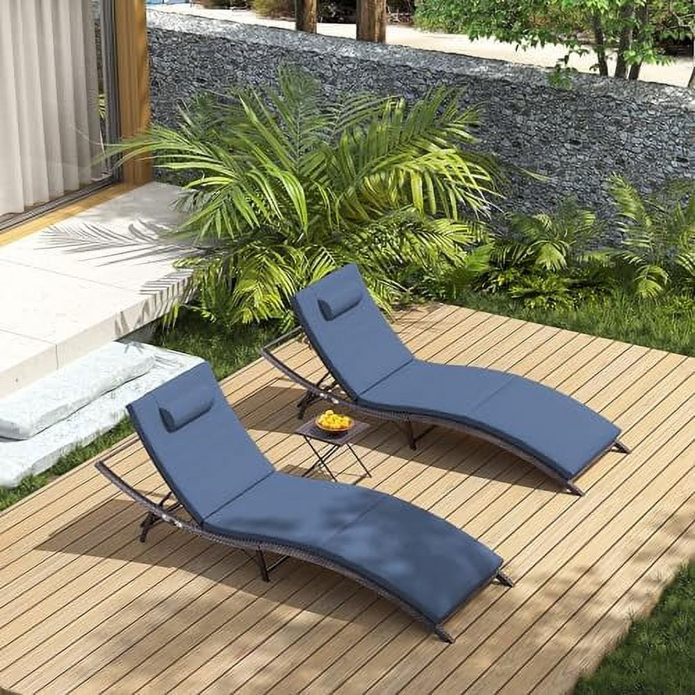 QYFZBIM Patio Chaise Lounge Set 3 Pieces Outdoor Lounge Chair with Rattan Adjustable Backrest and  for Beach Patio Sand  for Poolside Backyard Porch