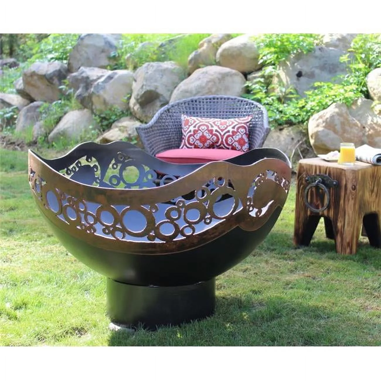 Blended Forces Fire Pit - Natural Gas with Match Lit