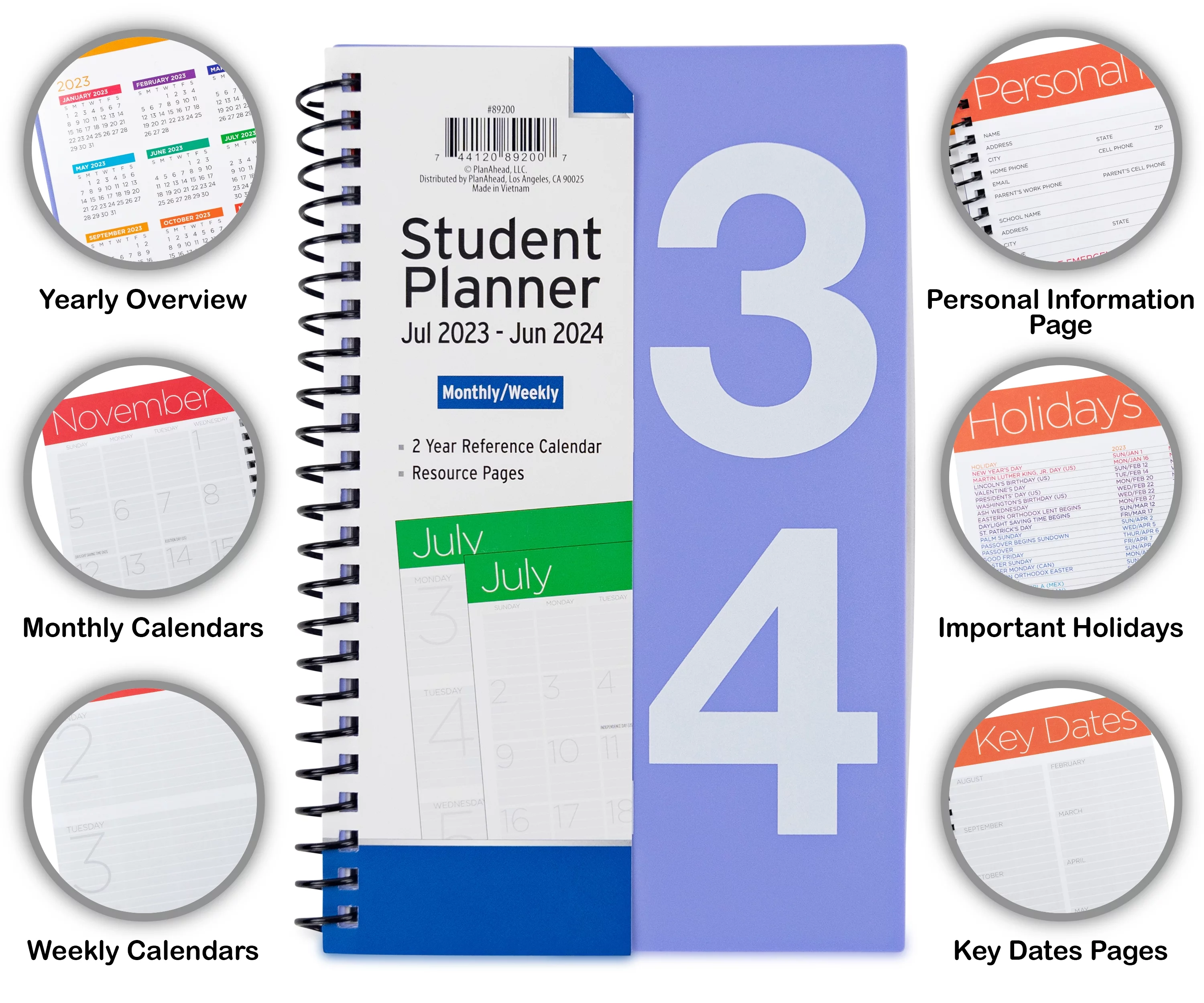 PlanAhead Weekly/Monthly Student Planner, July 2023 - June 2024 (5.5
