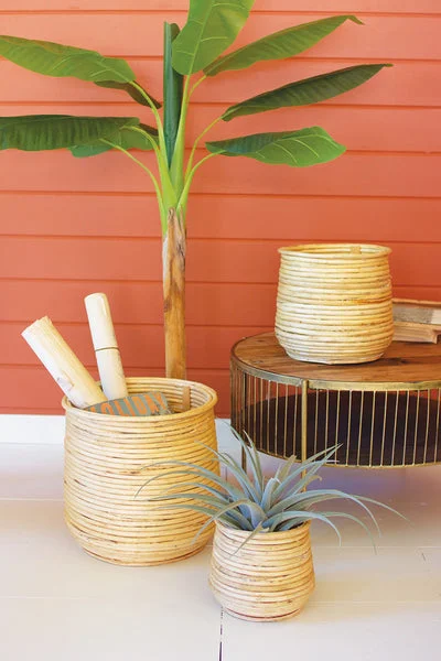 Set Of Three Woven Willow Planters Natural